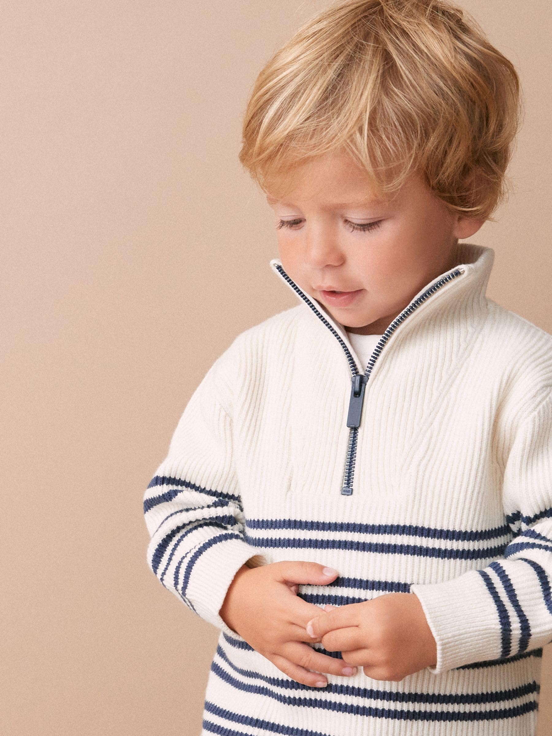 Next Ragazzo maglione zip corta ecru cream 92-98