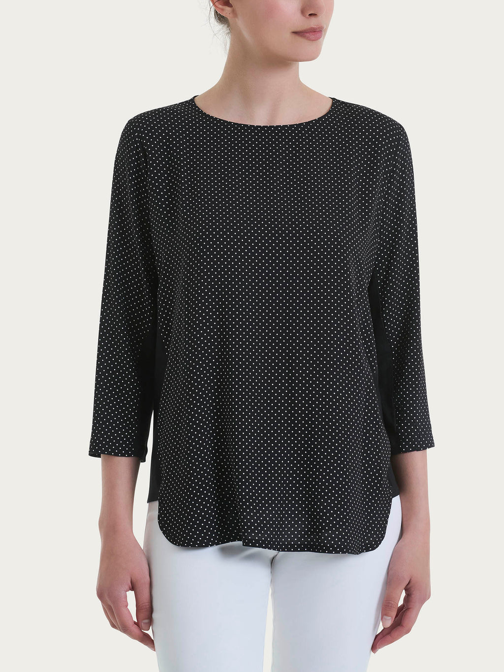 Ragno Maglione Girocollo Pois Viscosa Nero inserti jersey