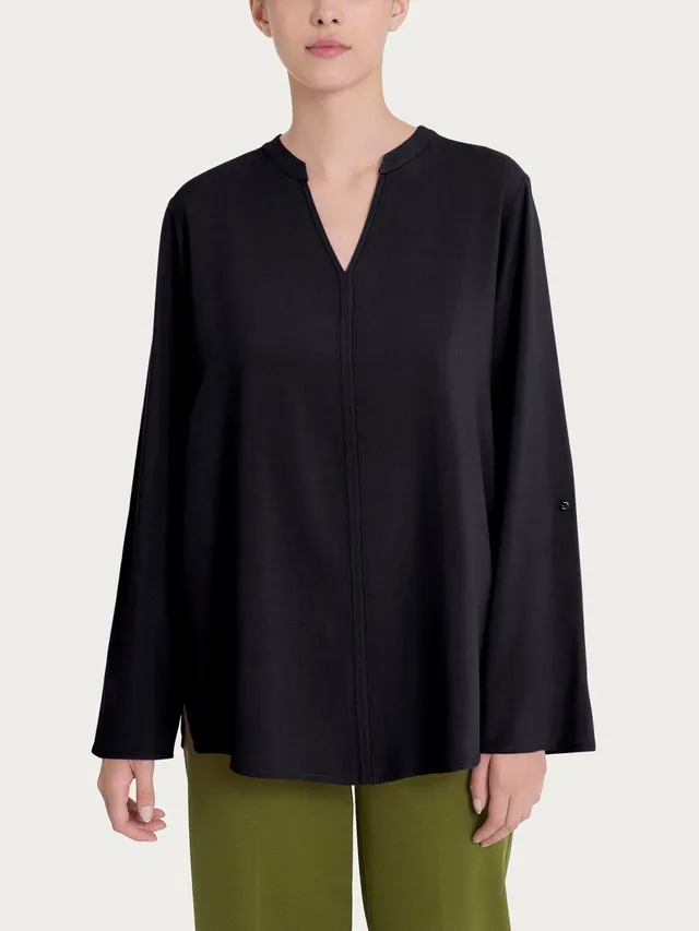 Ragno EcoSeta camicia collo coreana nera satinata