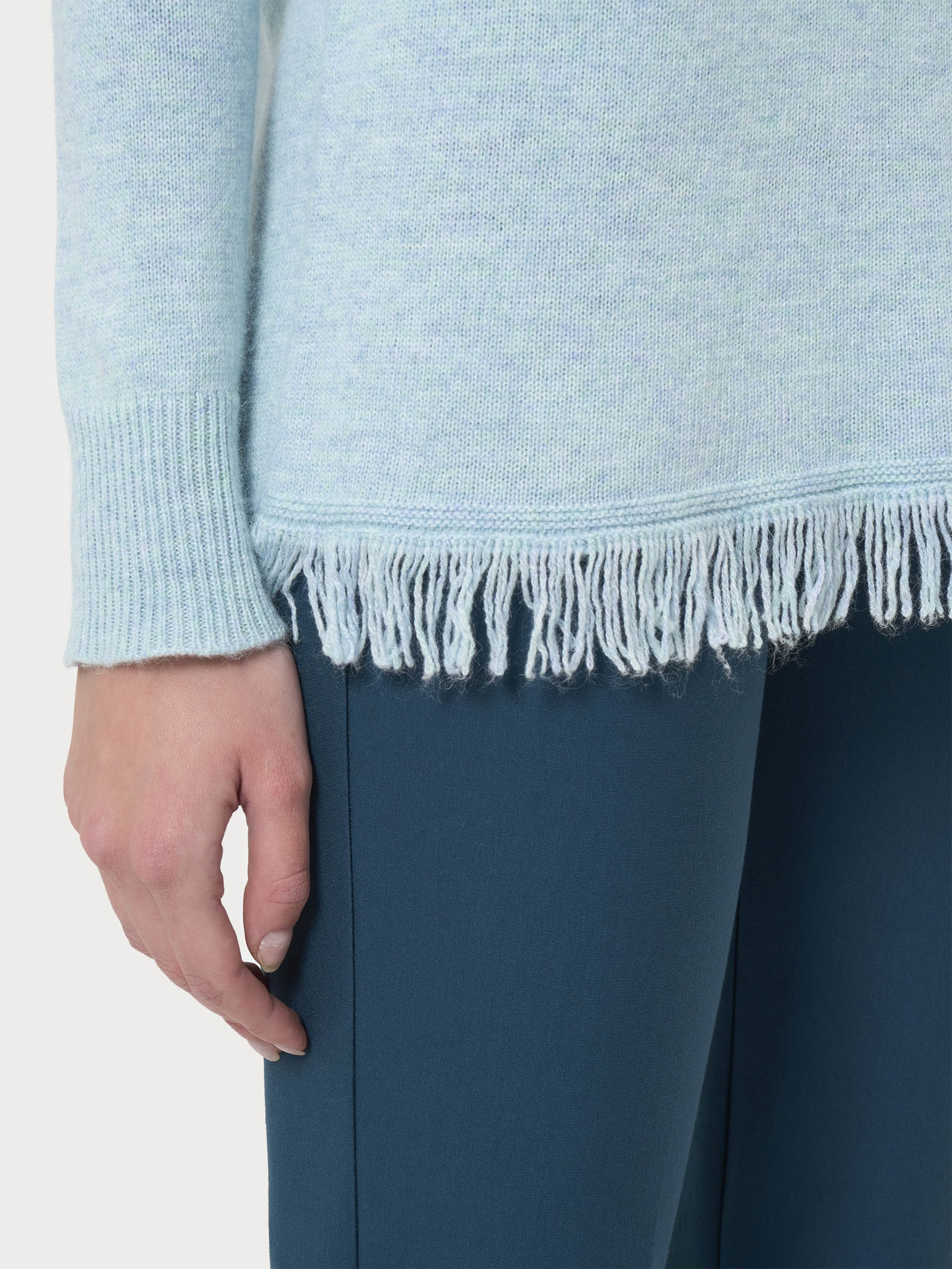 Ragno Merino Soft Maglia Girocollo Frange Nile Blue angora