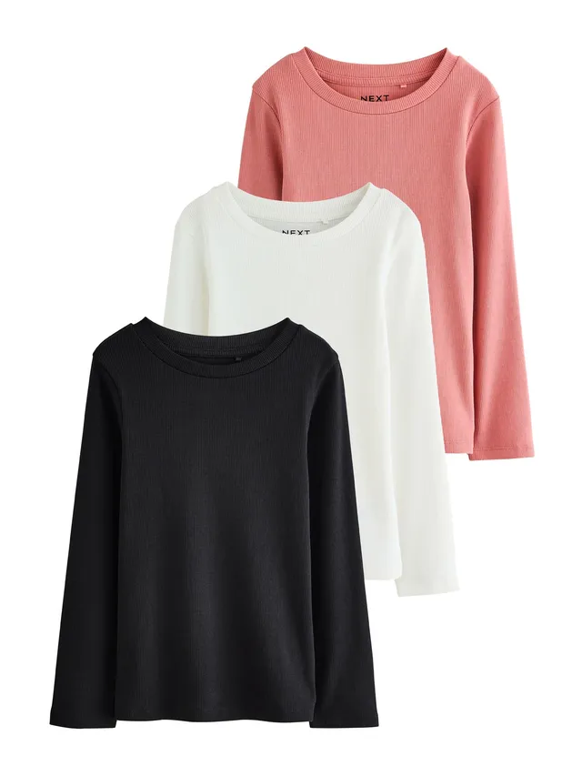 Next 3 top bambina coste maniche lunghe 3 anni nero rosa