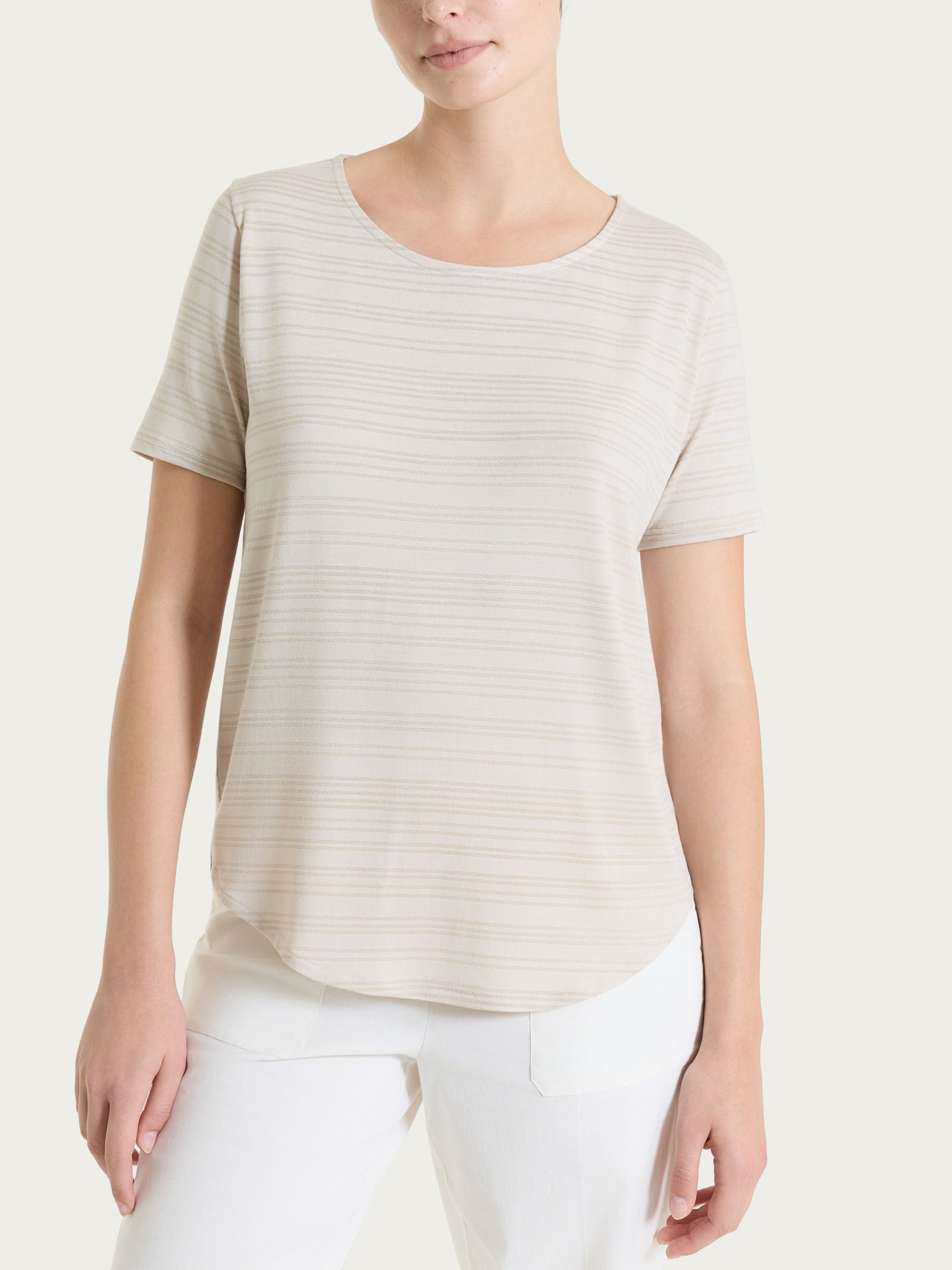 Ragno Viscosa Summer maglietta righe lurex manica corta champignon