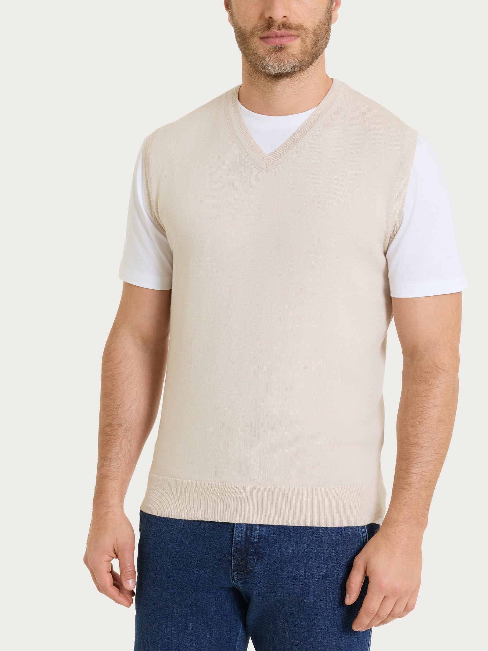 Ragno Merino Soft Gilet scollo V lana beige