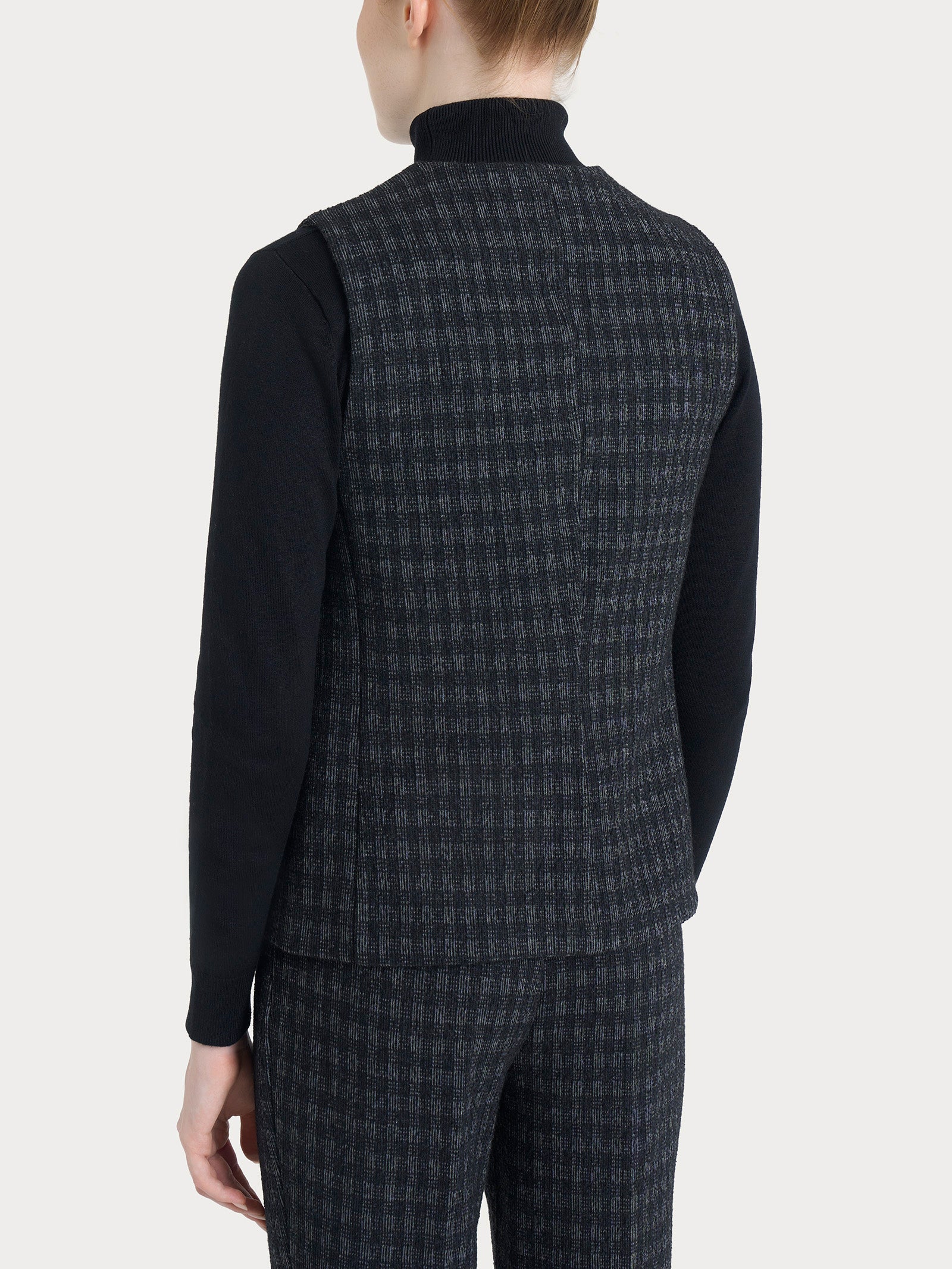 Ragno Eco Jacquard Gilet 4 bottoni fantasia nero check