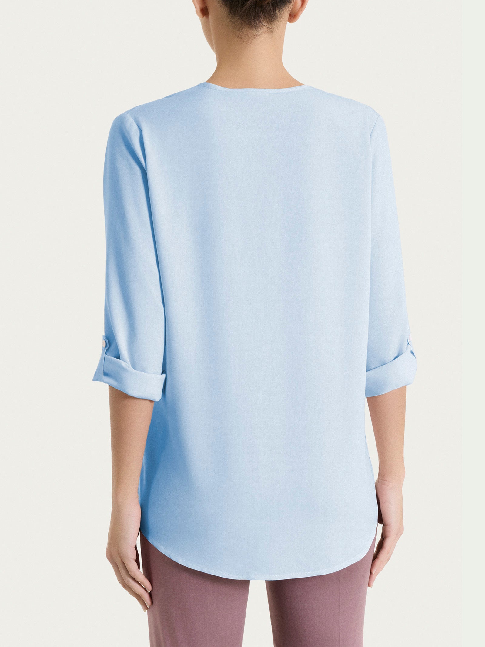 Ragno Voile Stretch blusa serafino Dusty Blue manica lunga