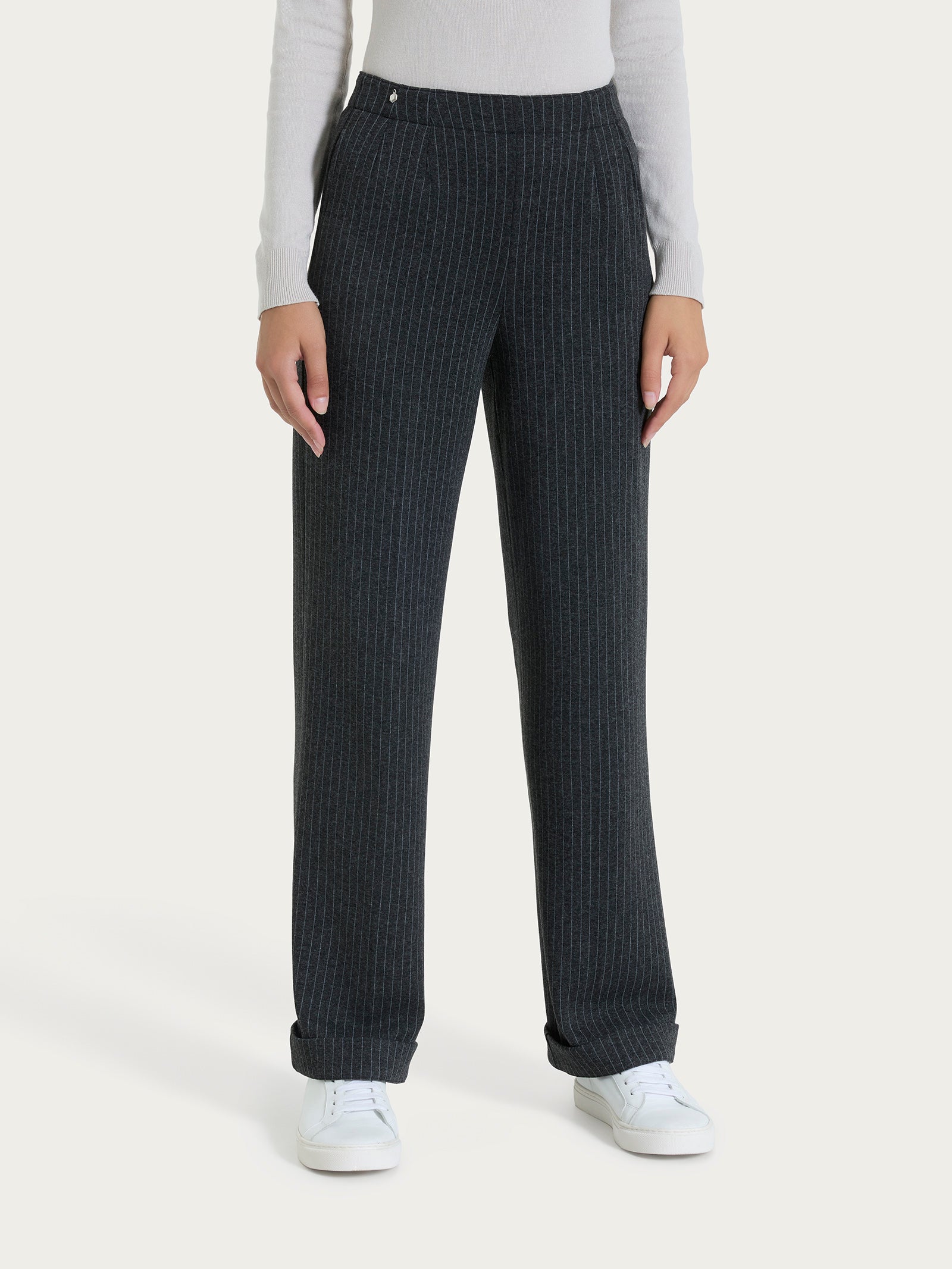 Ragno Eco Jacquard Pantalone Ampio Gessato Tasche Fant Oscuro Mel