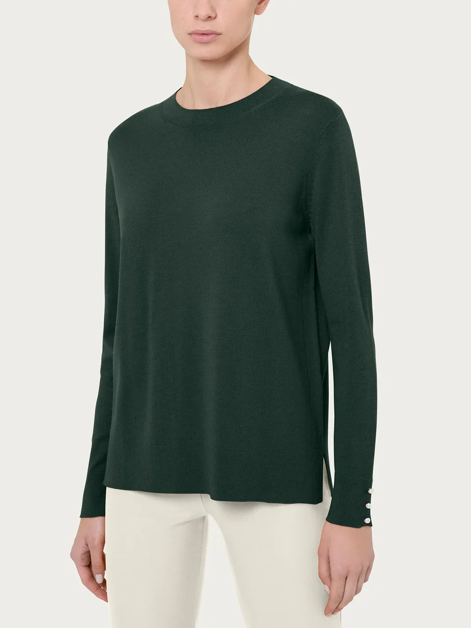 Ragno Merino Soft Maglia Girocollo Kombu Green perline lana