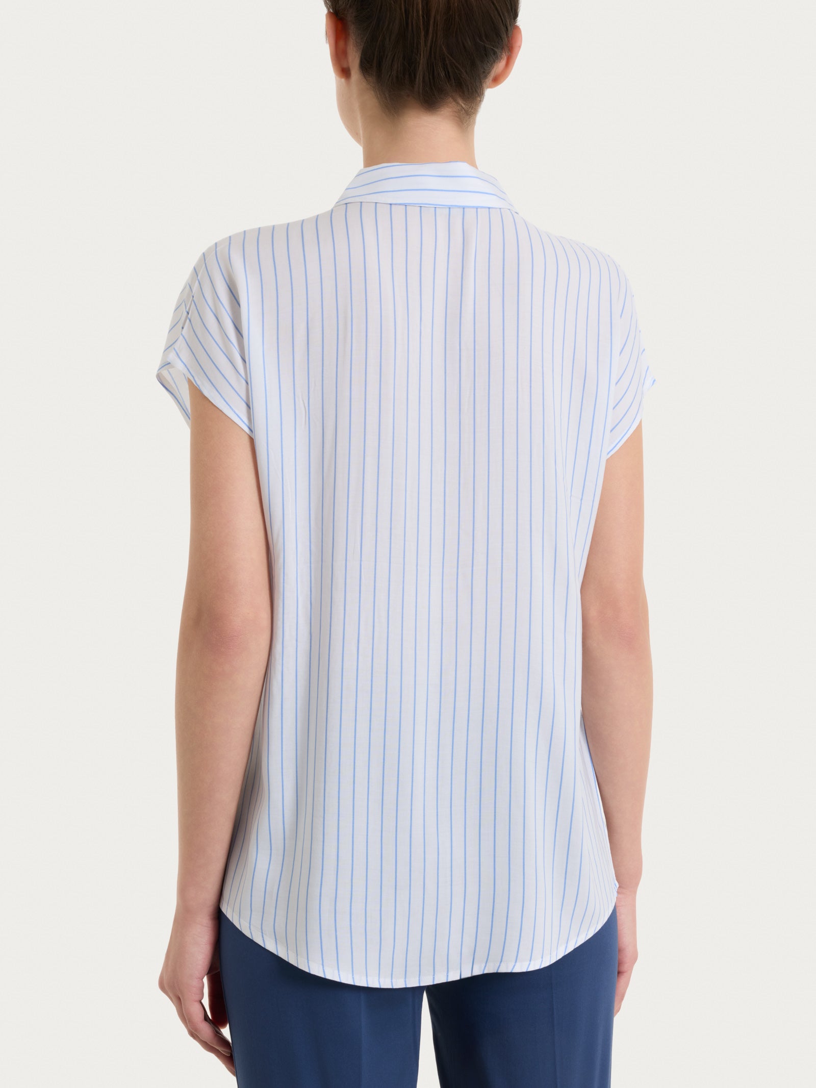 Ragno EcoSeta Camicia a Righe Manica Corta Blu