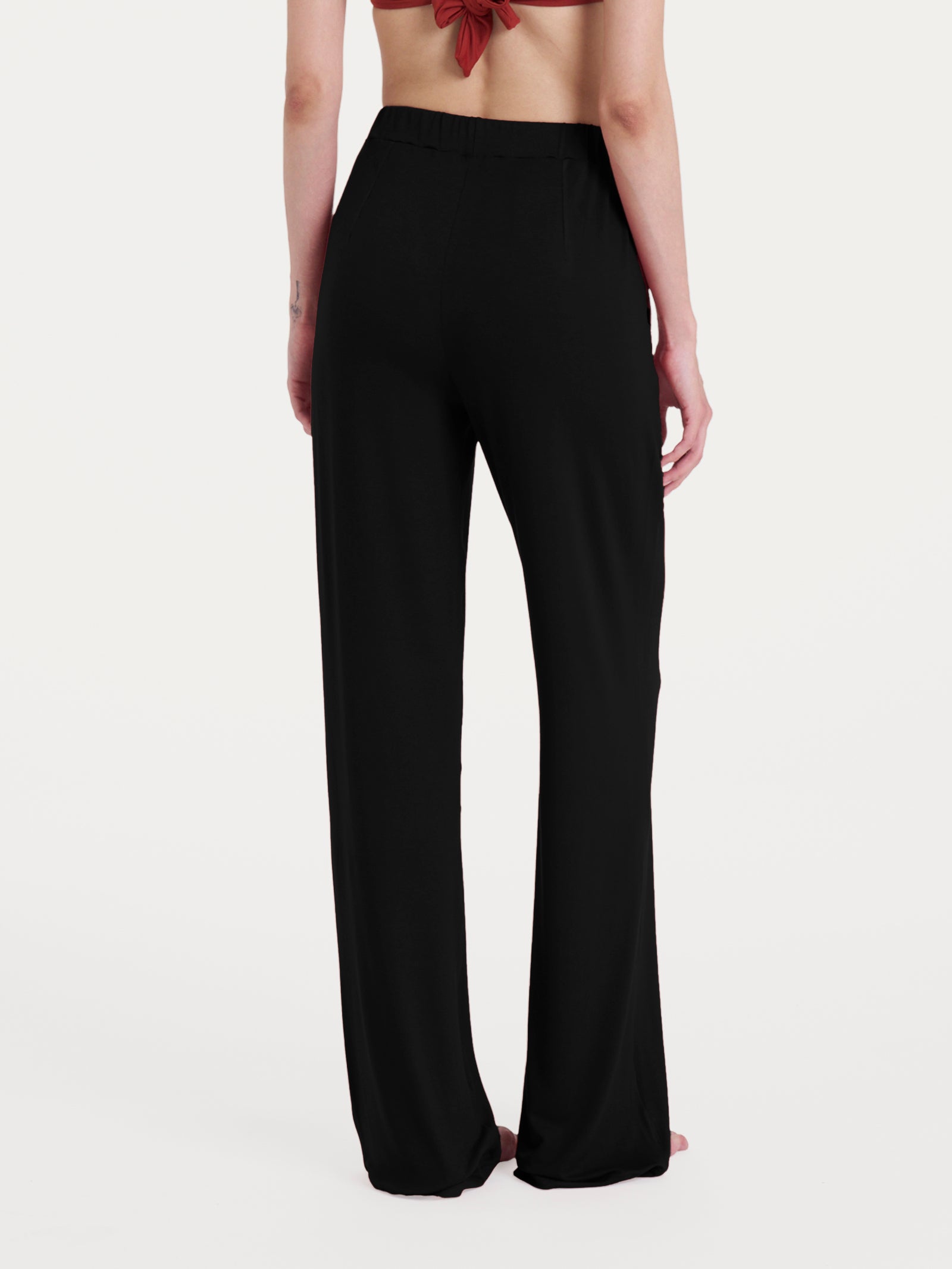 Ragno Pantalone Ampio Nero in Viscosa Summer Wide Leg