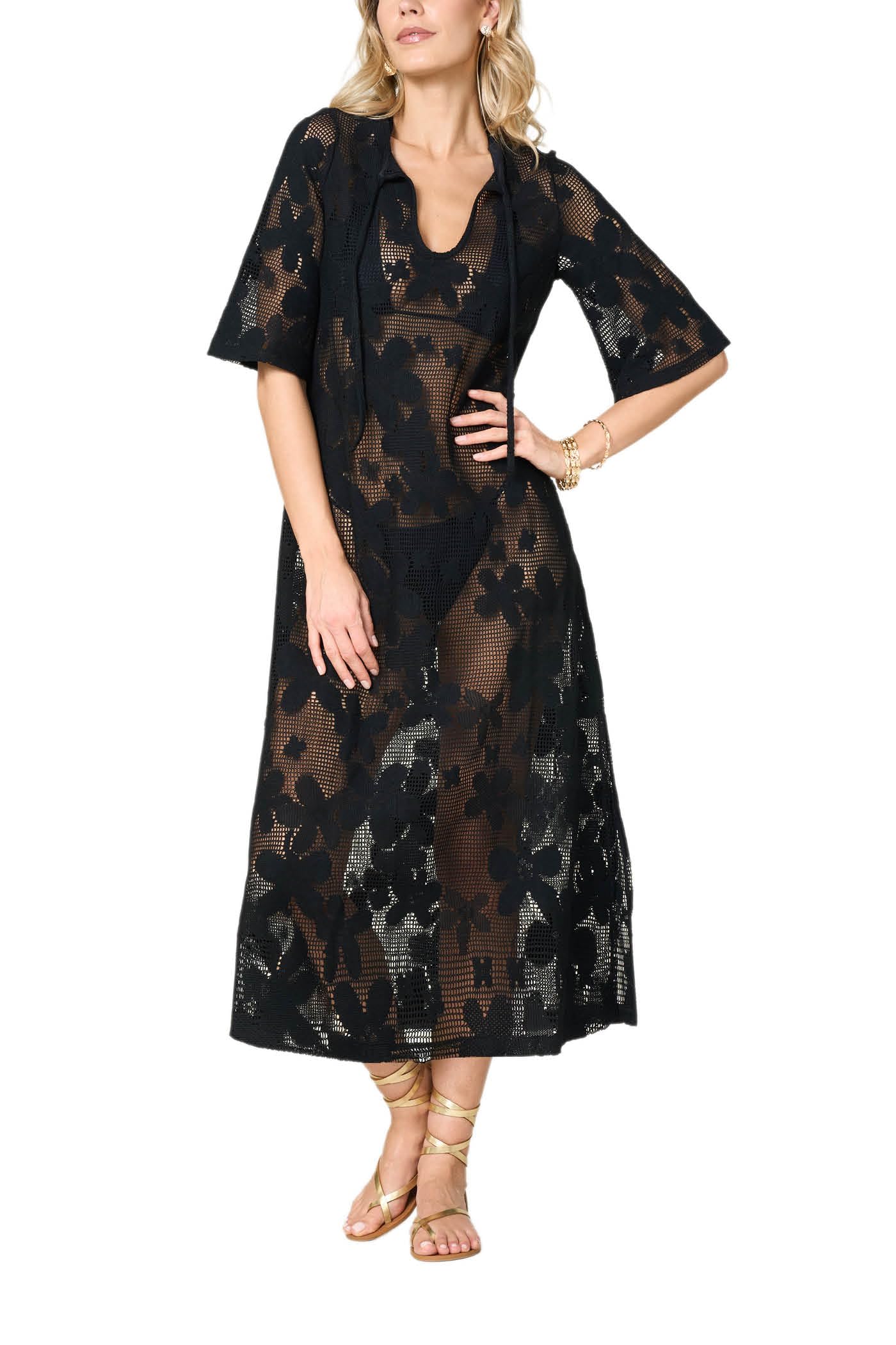 Goldenpoint Filet Abito Lungo Copricostume Pizzo Sangallo