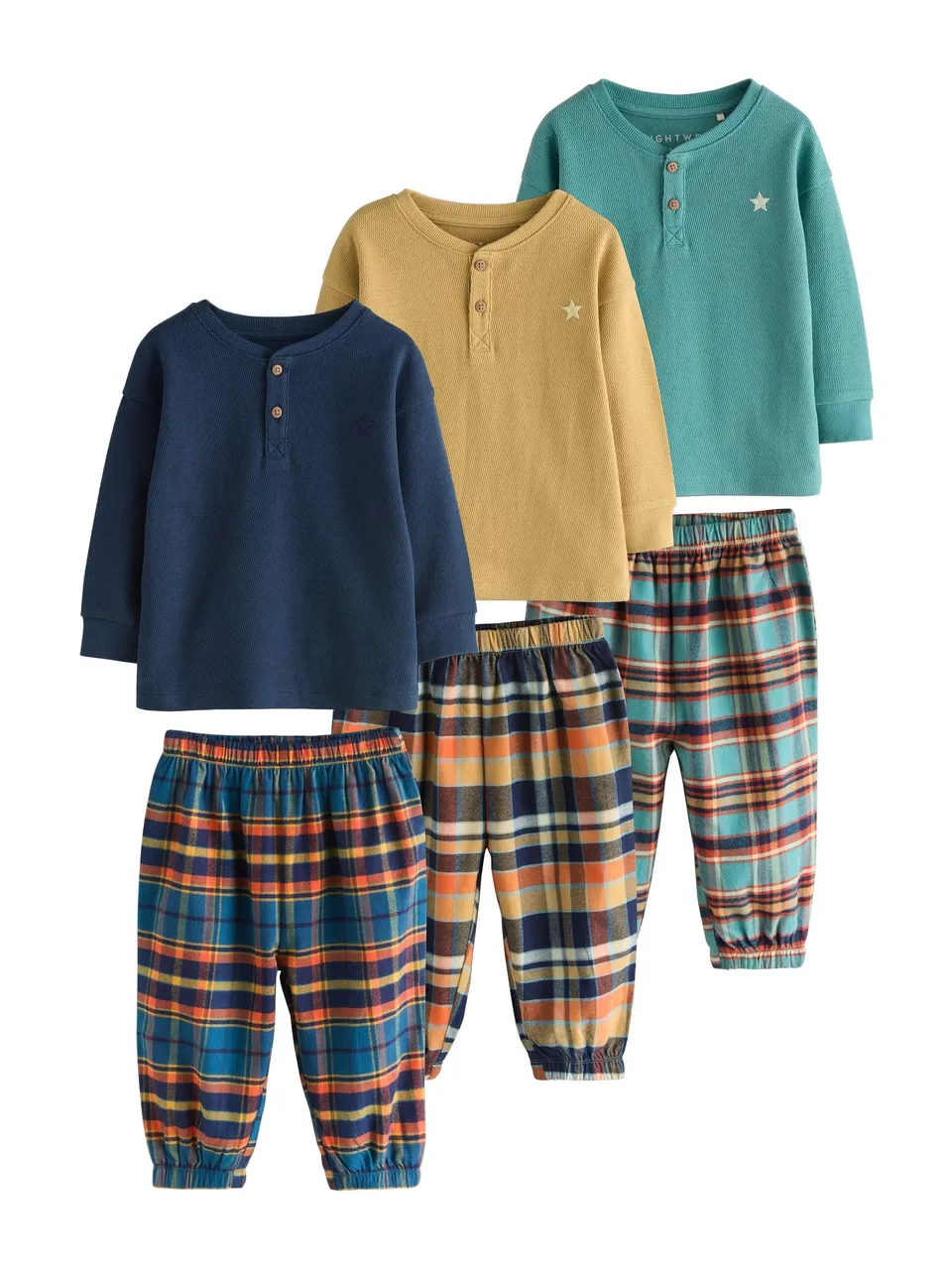 Next pigiami bambino 74-80 3 pezzi pantaloni quadri