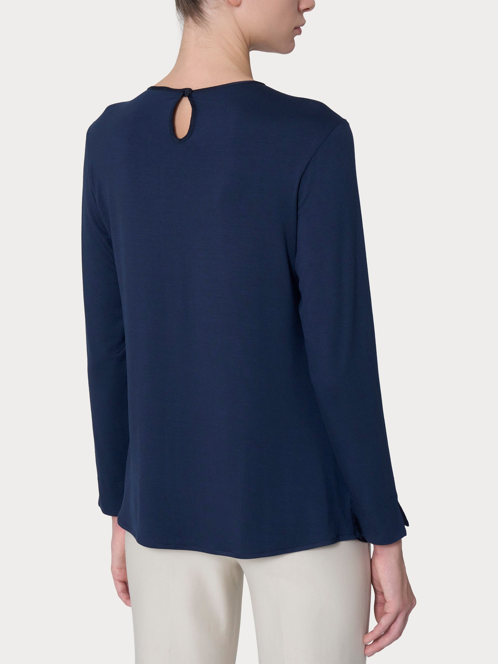 Ragno Viscosa Summer blusa girocollo donna blu manica lunga