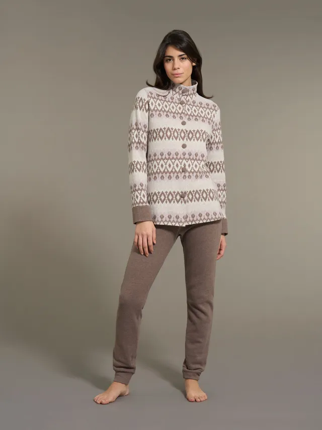 Ragno Sweet Emotion pigiama aperto collo alto cammello pile invernale