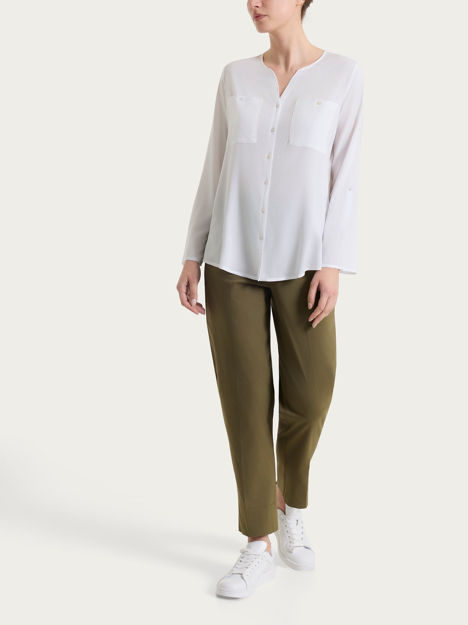 Ragno Voile Stretch Camicia donna Bianco manica risvoltabile