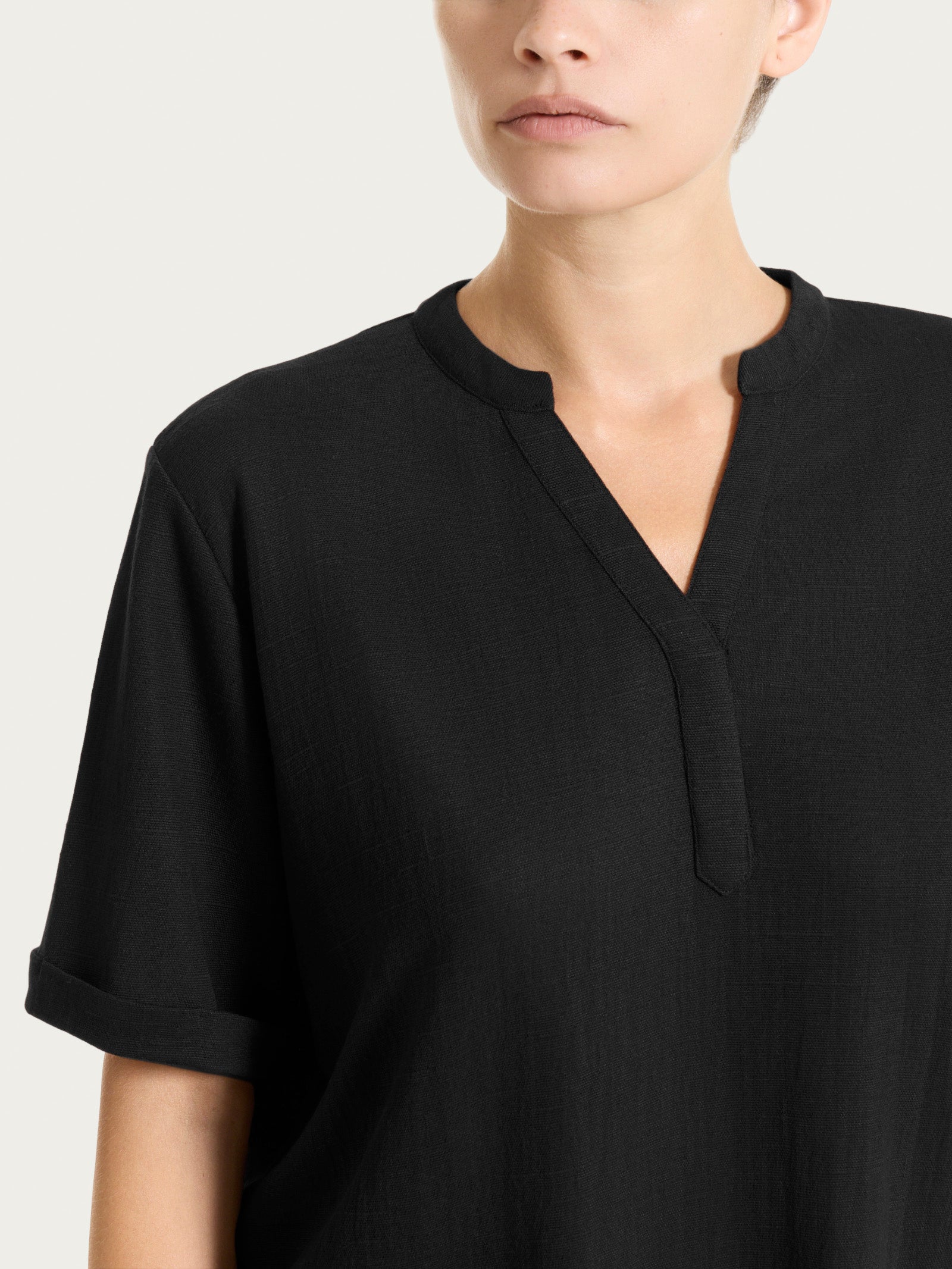 Ragno Summer Slub Maglia Scollo Serafino Nero manica 3/4