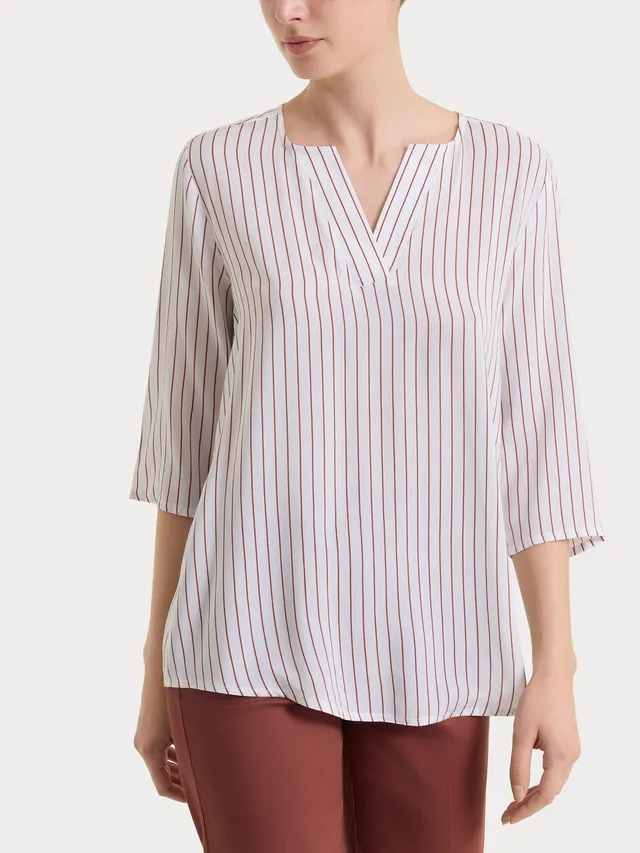 Ragno EcoSeta blusa righe Mahogany manica 3/4