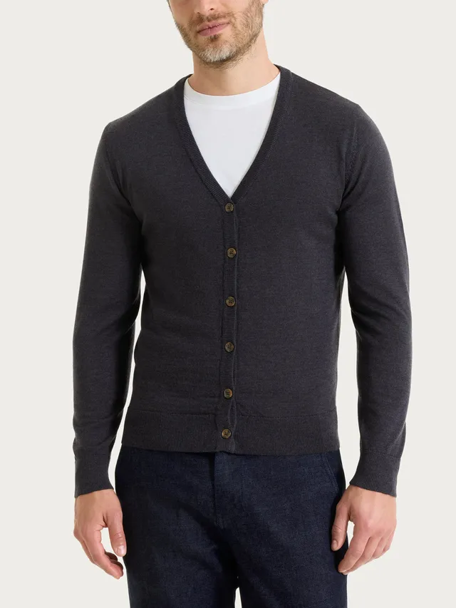 Ragno Merino Soft cardigan maglia unita uomo oscuro mel.