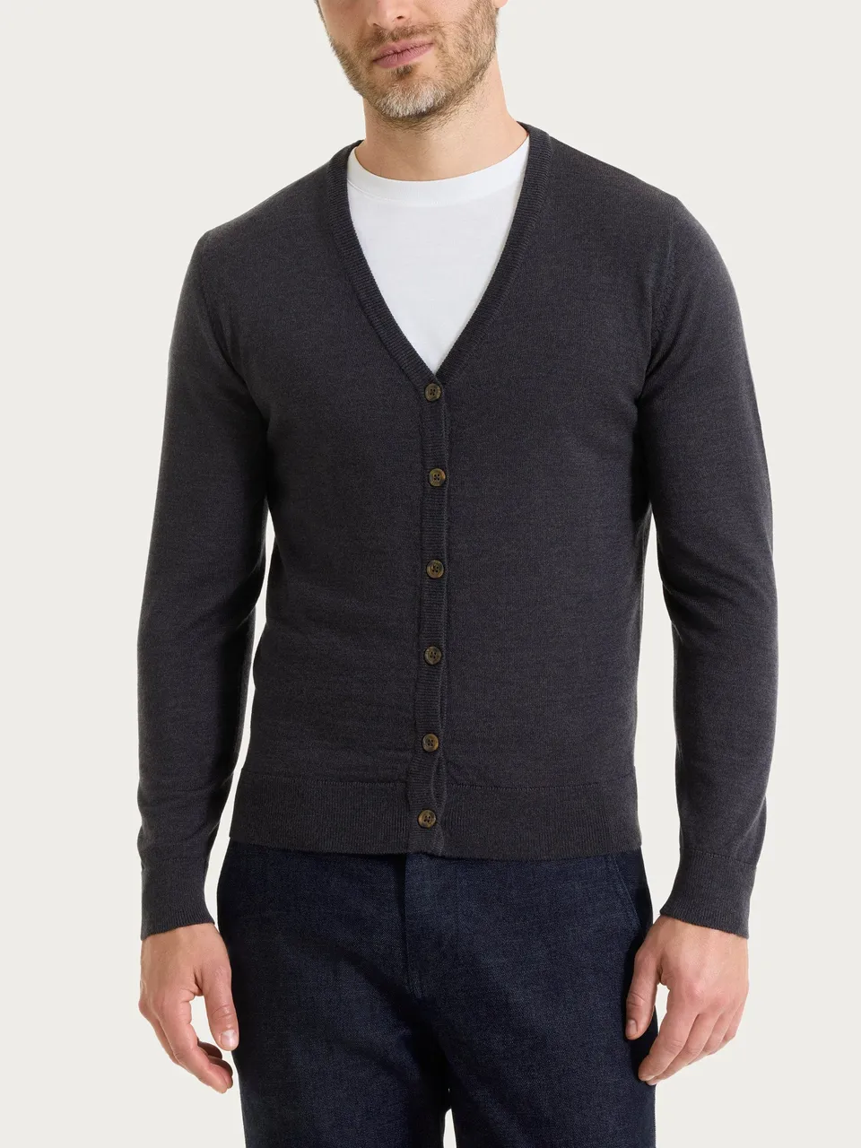 Ragno Merino Soft cardigan maglia unita uomo oscuro mel.