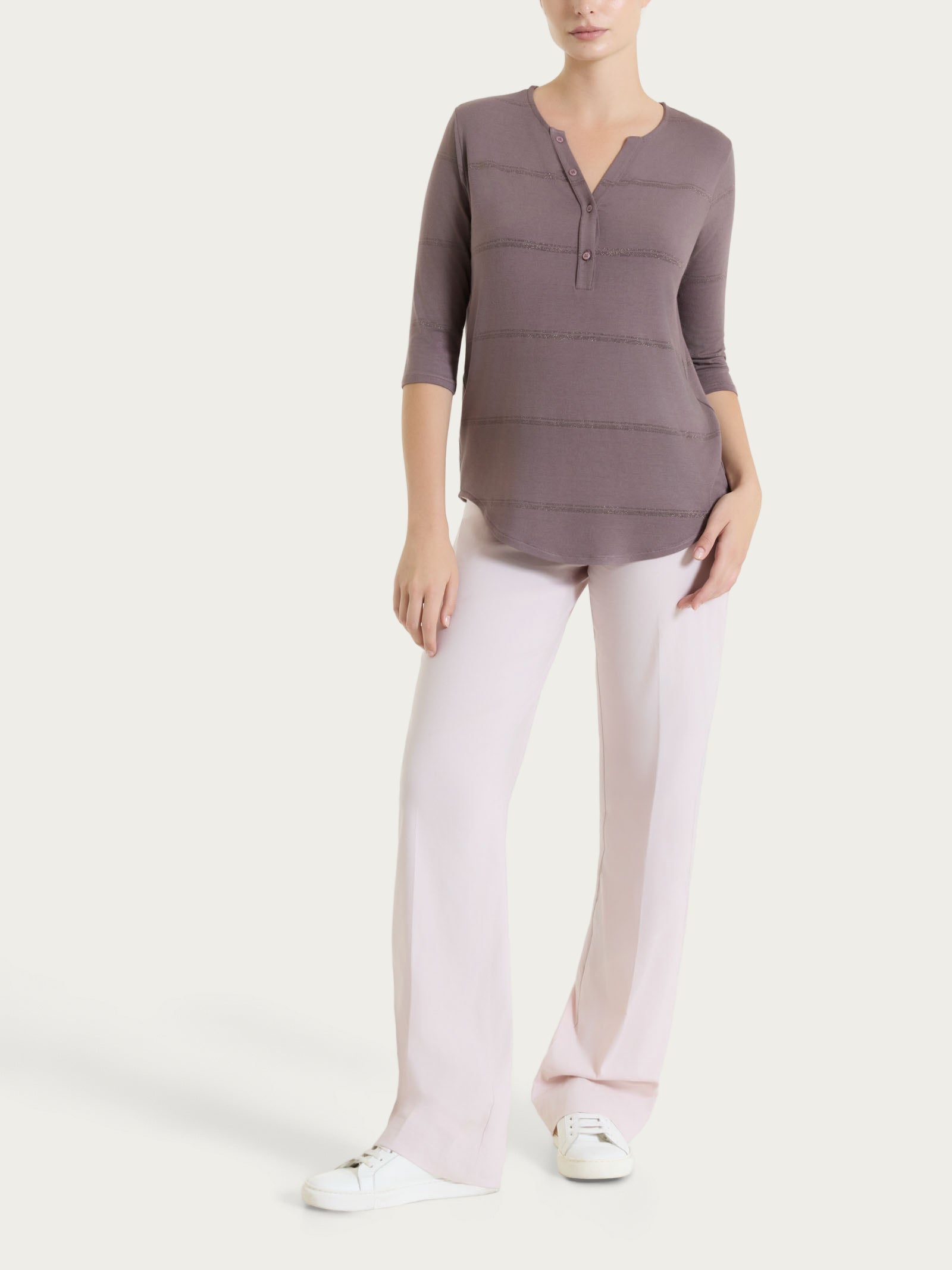 Ragno Perfetta Maglietta Righe Serafino Lurex Plum Truffle