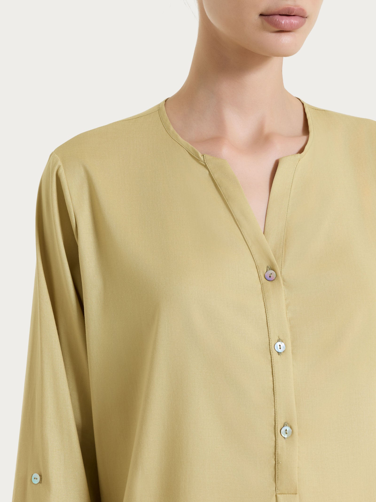 Ragno Voile Stretch Blusa serafino manica lunga khaki