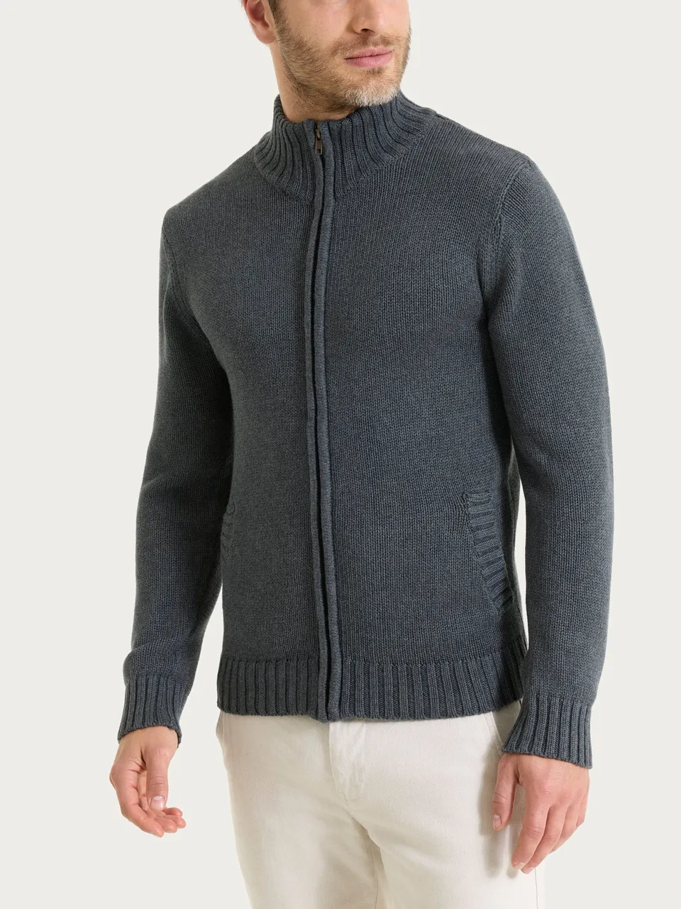 Ragno Winter Cotton Cardigan Zip Ardesia Mel. collo lupetto