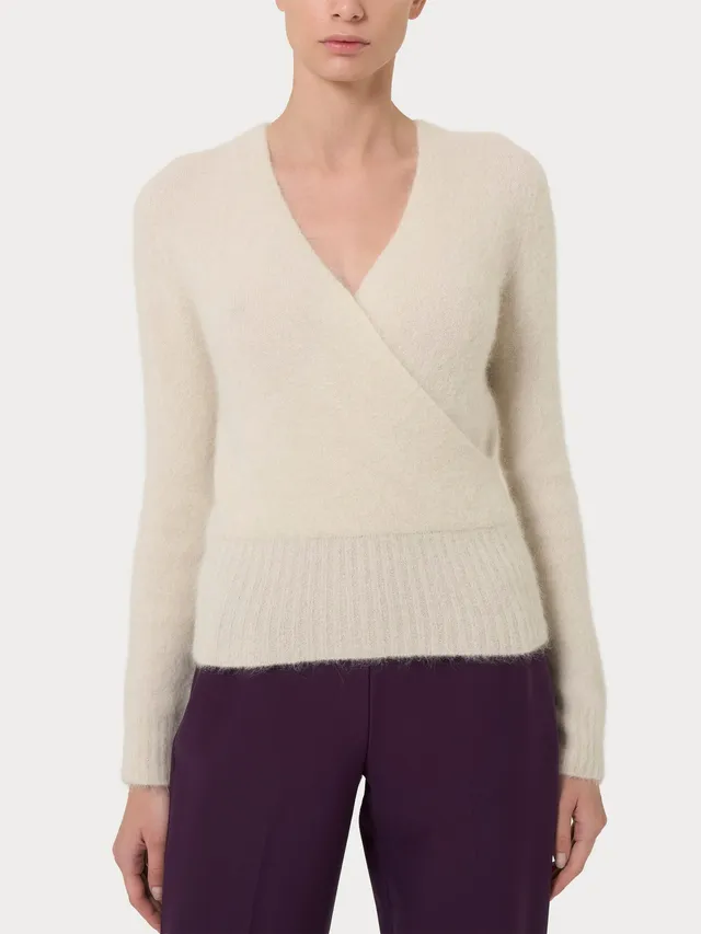 Ragno Maglia Incrocio Maglione Donna Avorio Misto Alpaca