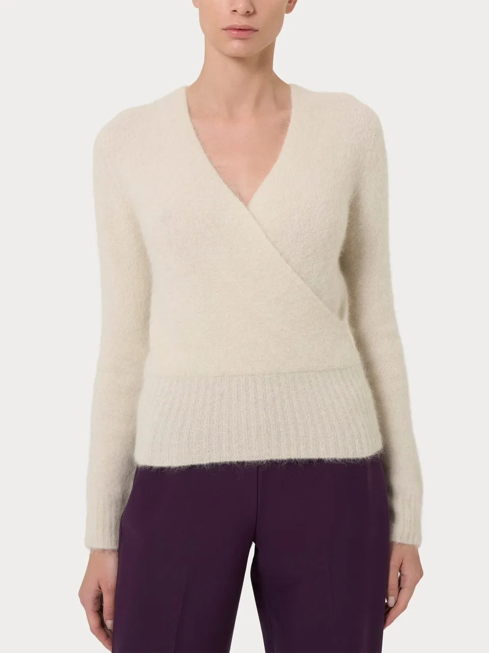 Ragno Maglia Incrocio Maglione Donna Avorio Misto Alpaca