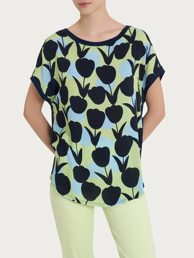 Ragno Viscosa Summer Girocollo t-shirt donna tulipani Shadow Lime