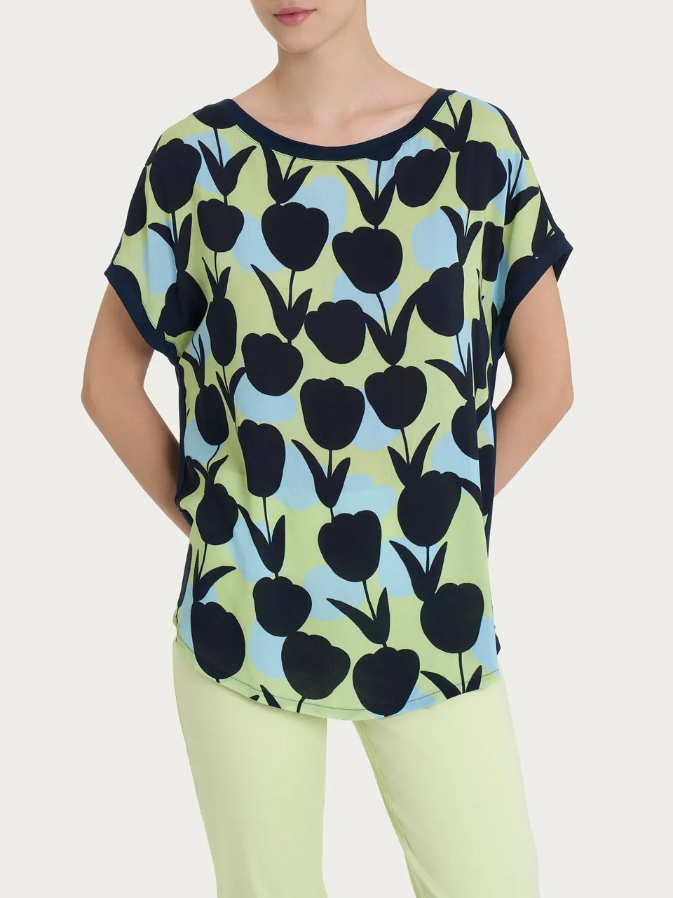 Ragno Viscosa Summer Girocollo t-shirt donna tulipani Shadow Lime