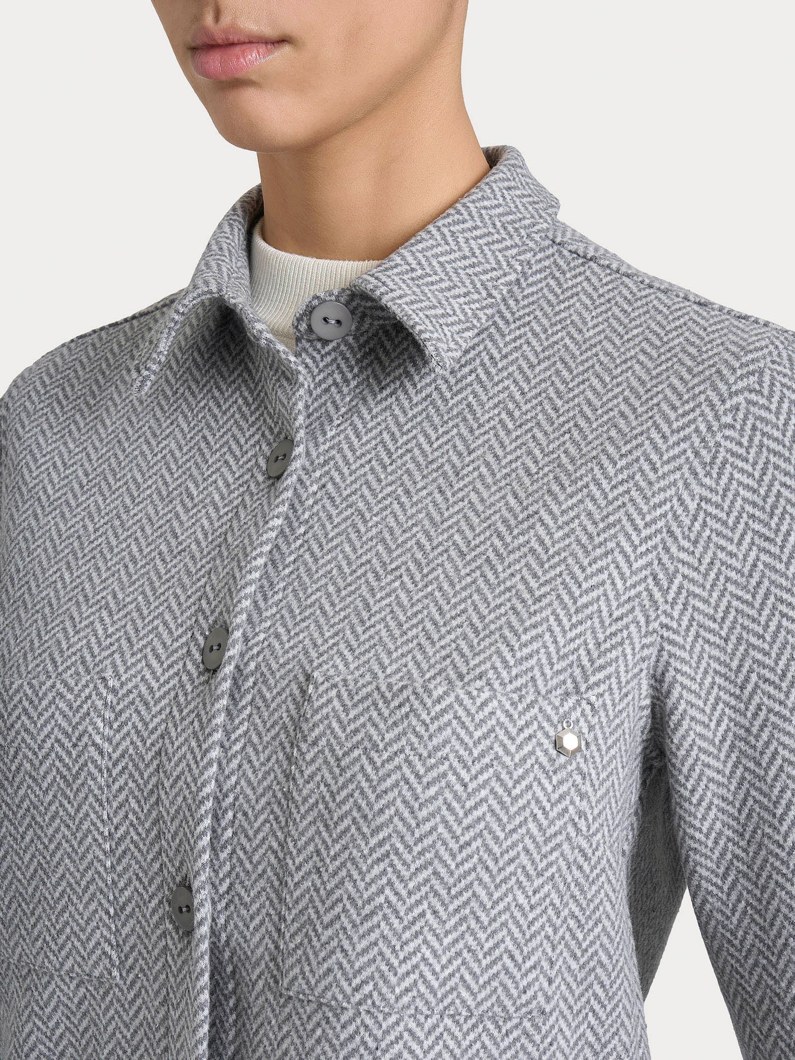 Ragno Shacket Giacca bottoni Eco Jacquard Fant.Grigio Mel.