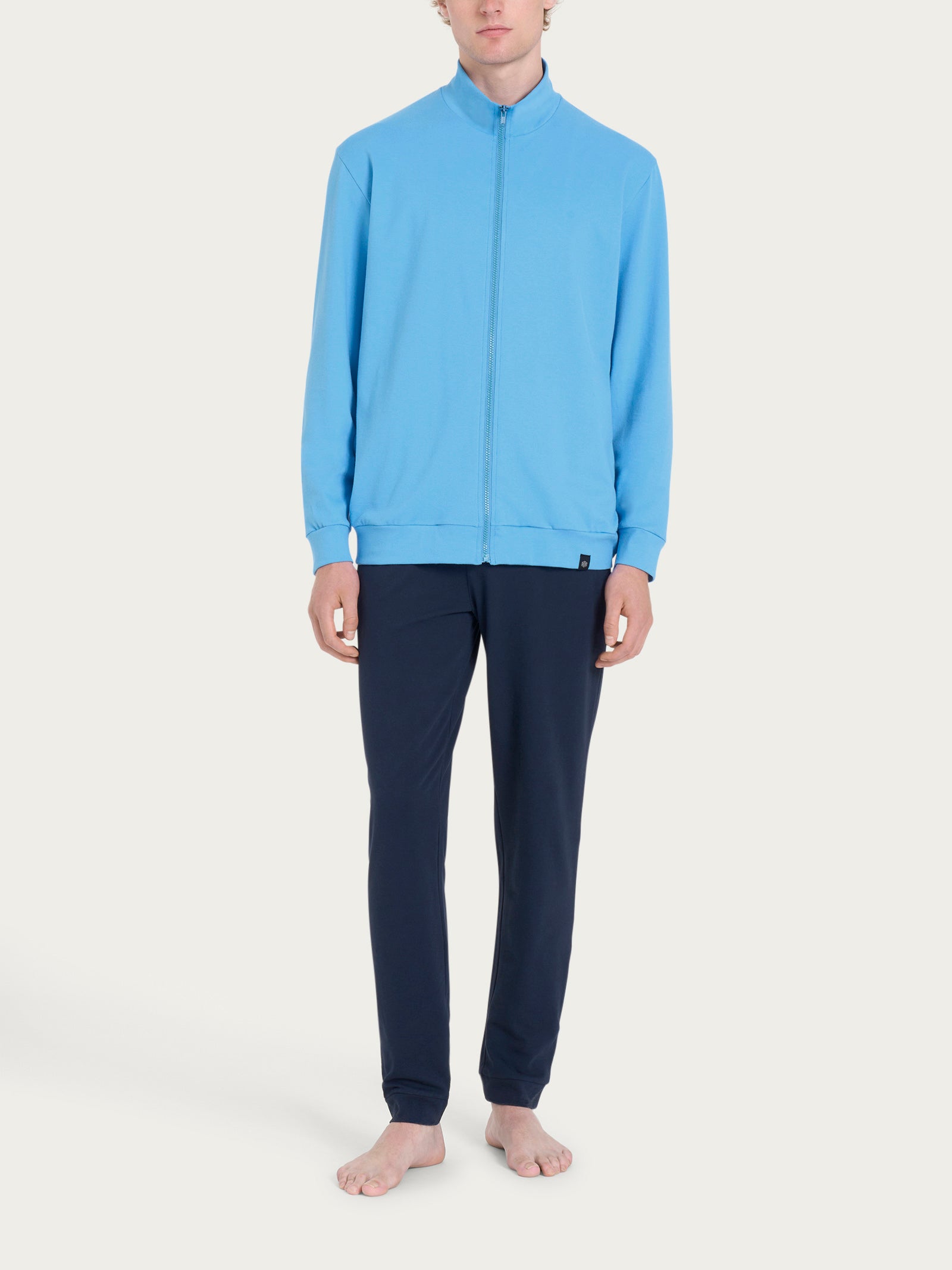 Ragno Eco Cotton pigiama tuta aperta azzurro cotone piquet