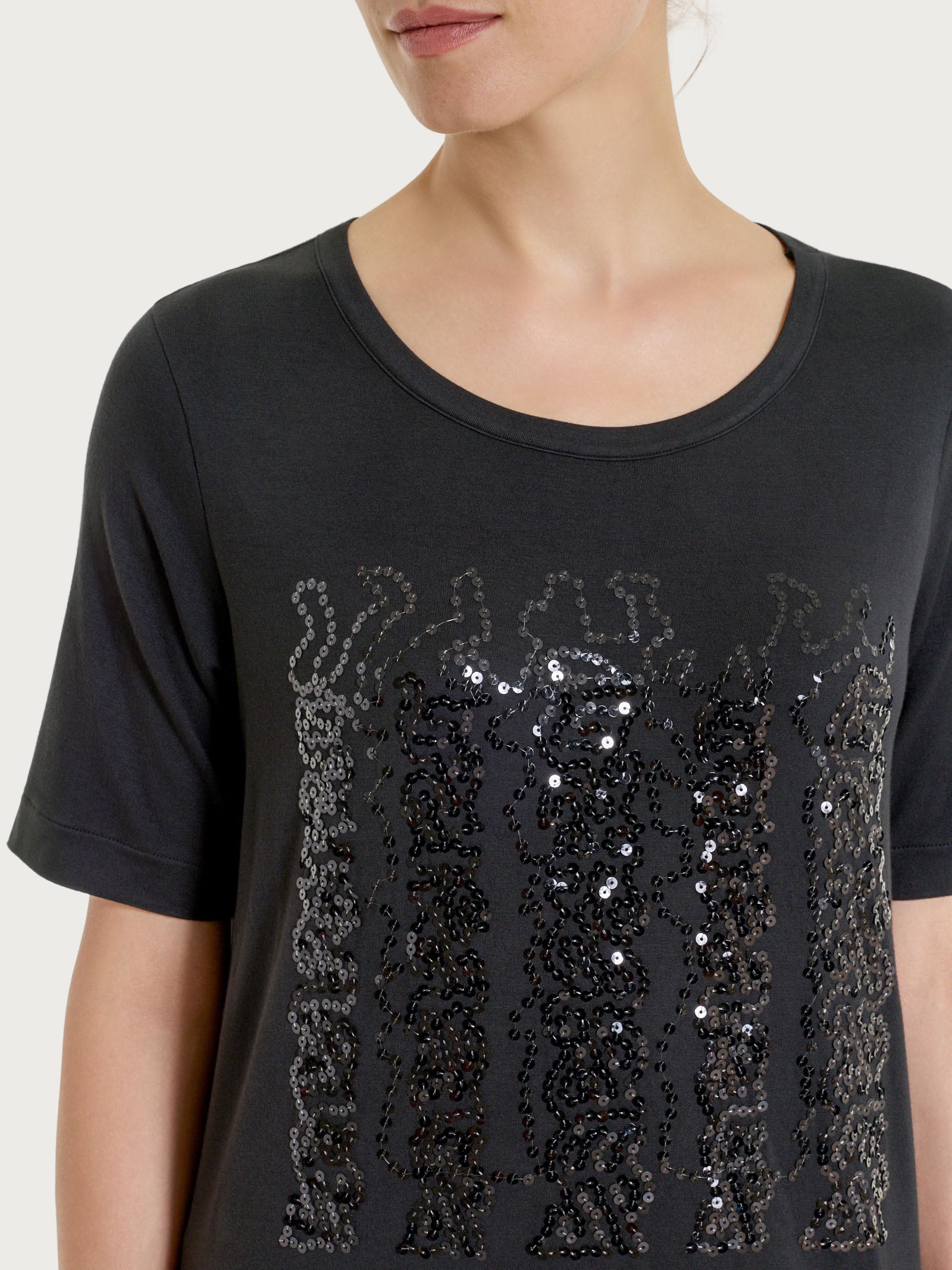 Ragno Viscosa Summer Maglietta Paillettes maglietta nero viscosa