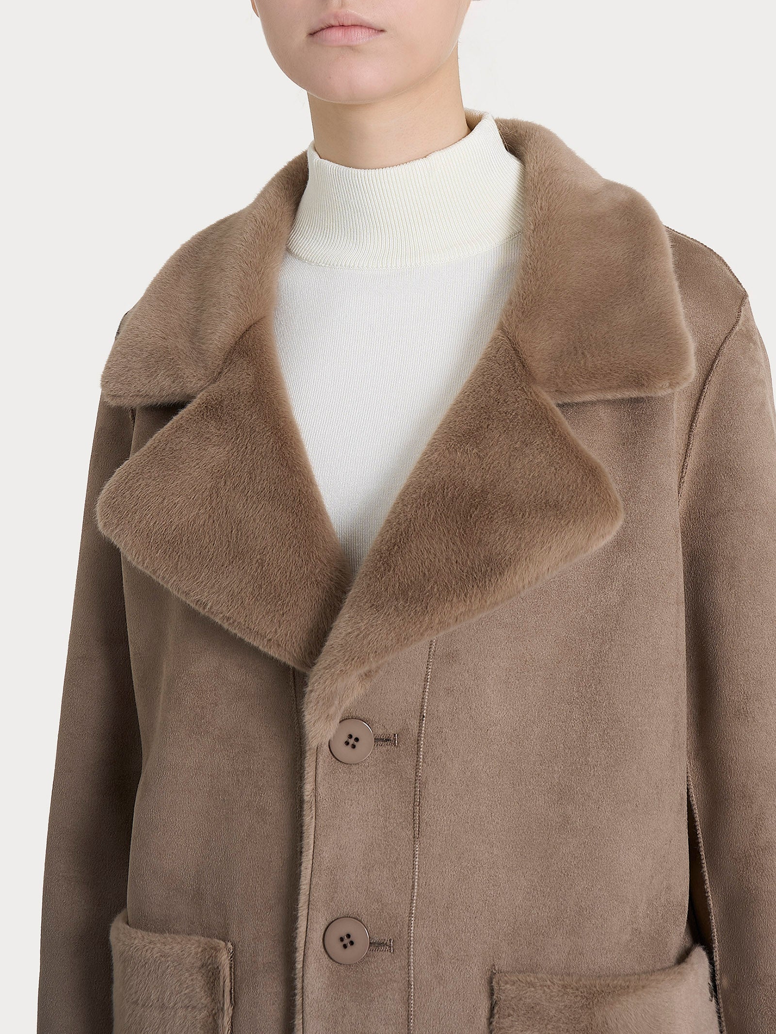 Ragno Vegan Shearling Cappotto Corto Pine Bark