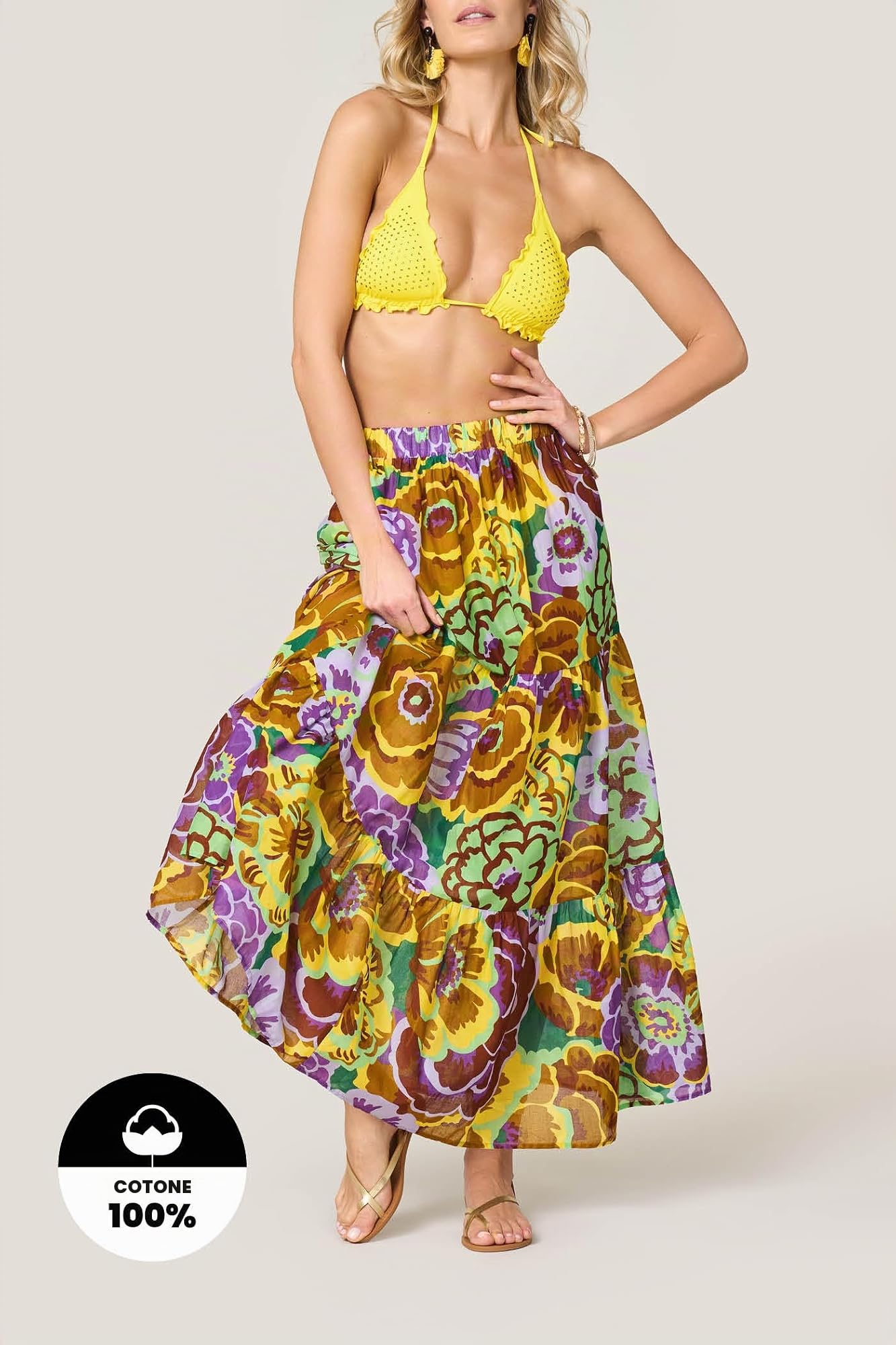 Goldenpoint Fleur pareo lungo balze fantasia floreale