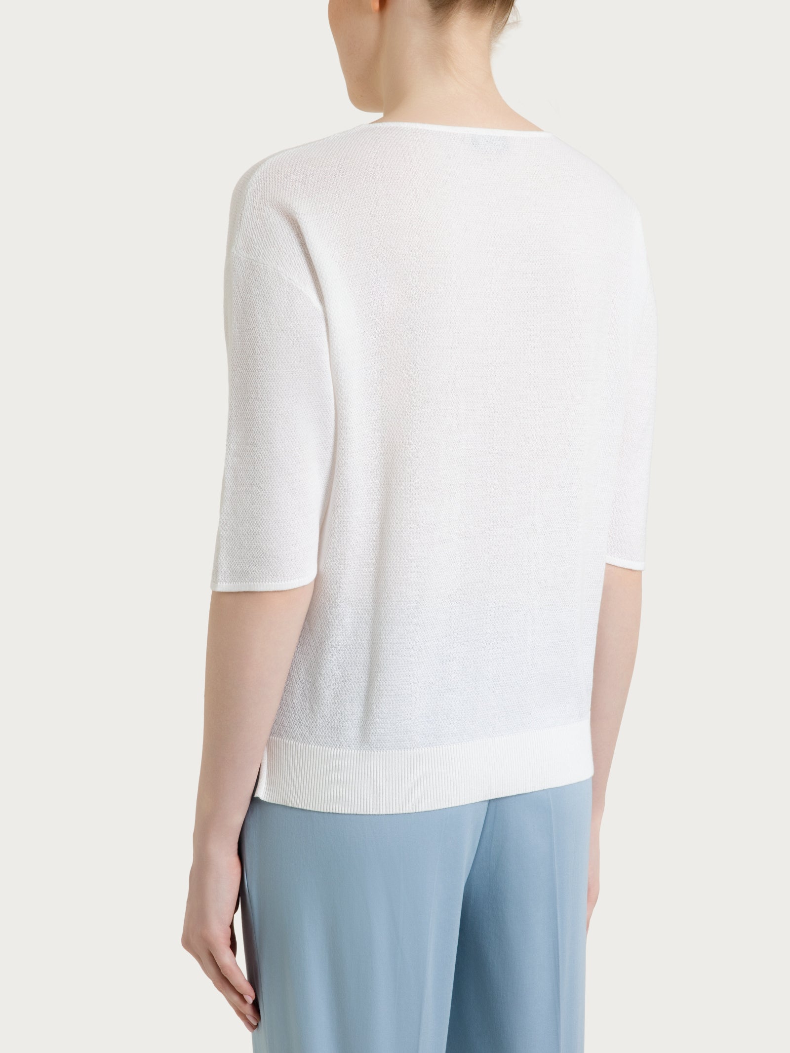 Ragno Maglia Girocollo Piquet Manica 3/4 Puro Cotone Bianco