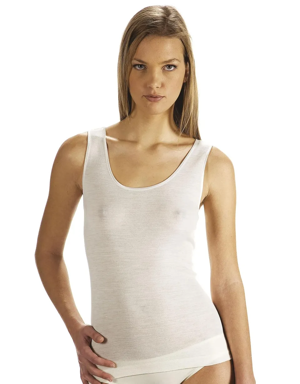Lady C Vajolet Canotta Donna Spalla Larga Lana Bianco S