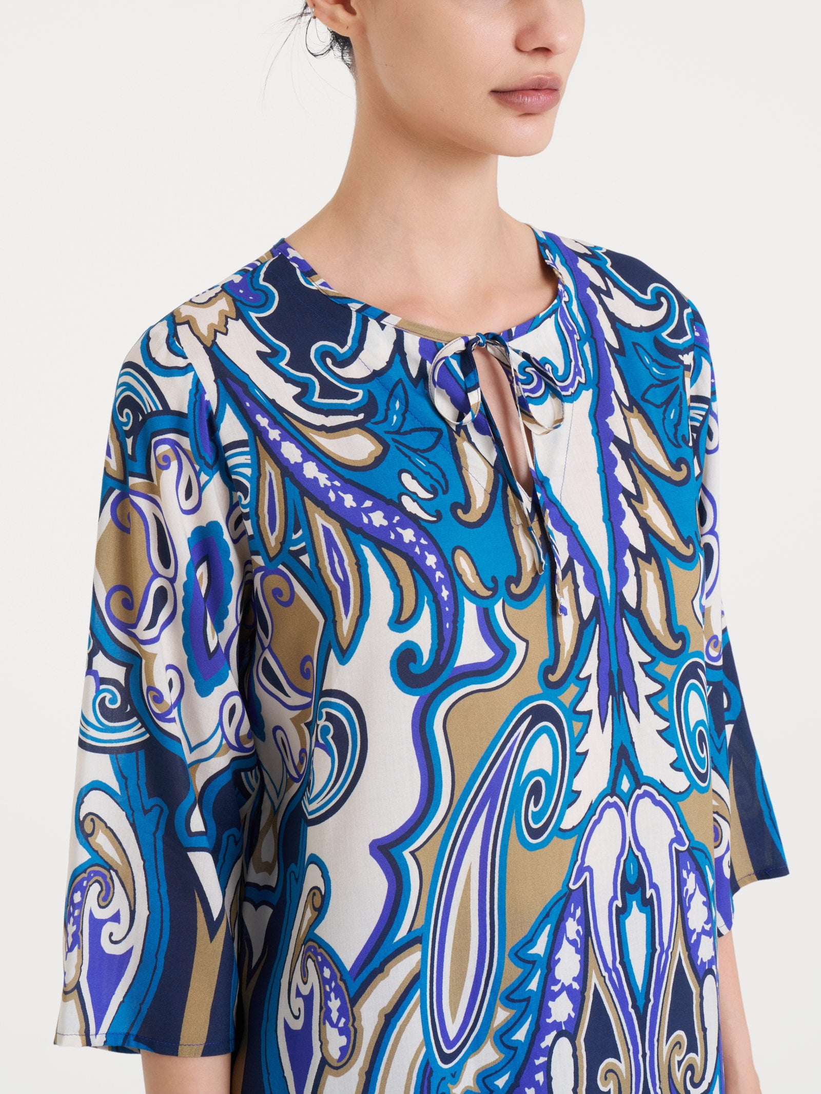 Ragno EcoSeta blusa lunga manica 3/4 blu viscosa