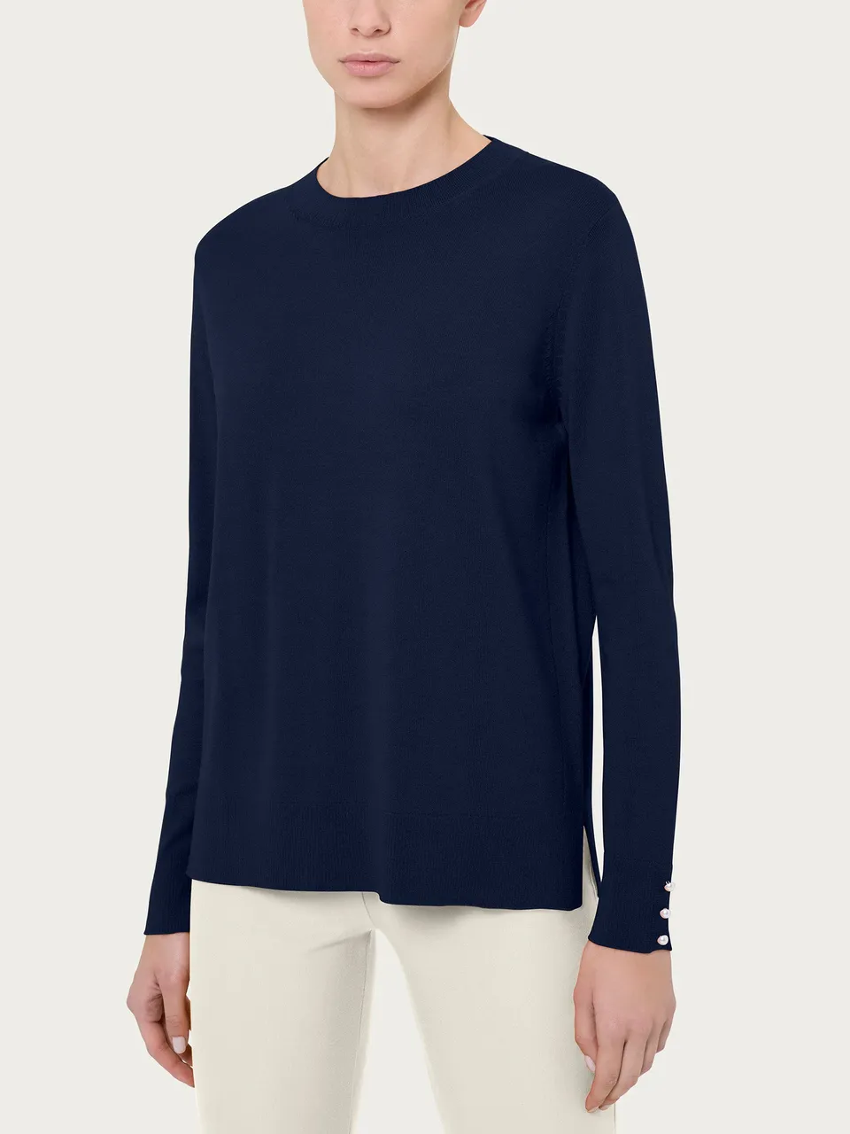 Ragno Merino Soft Maglia Girocollo Bleu Perline