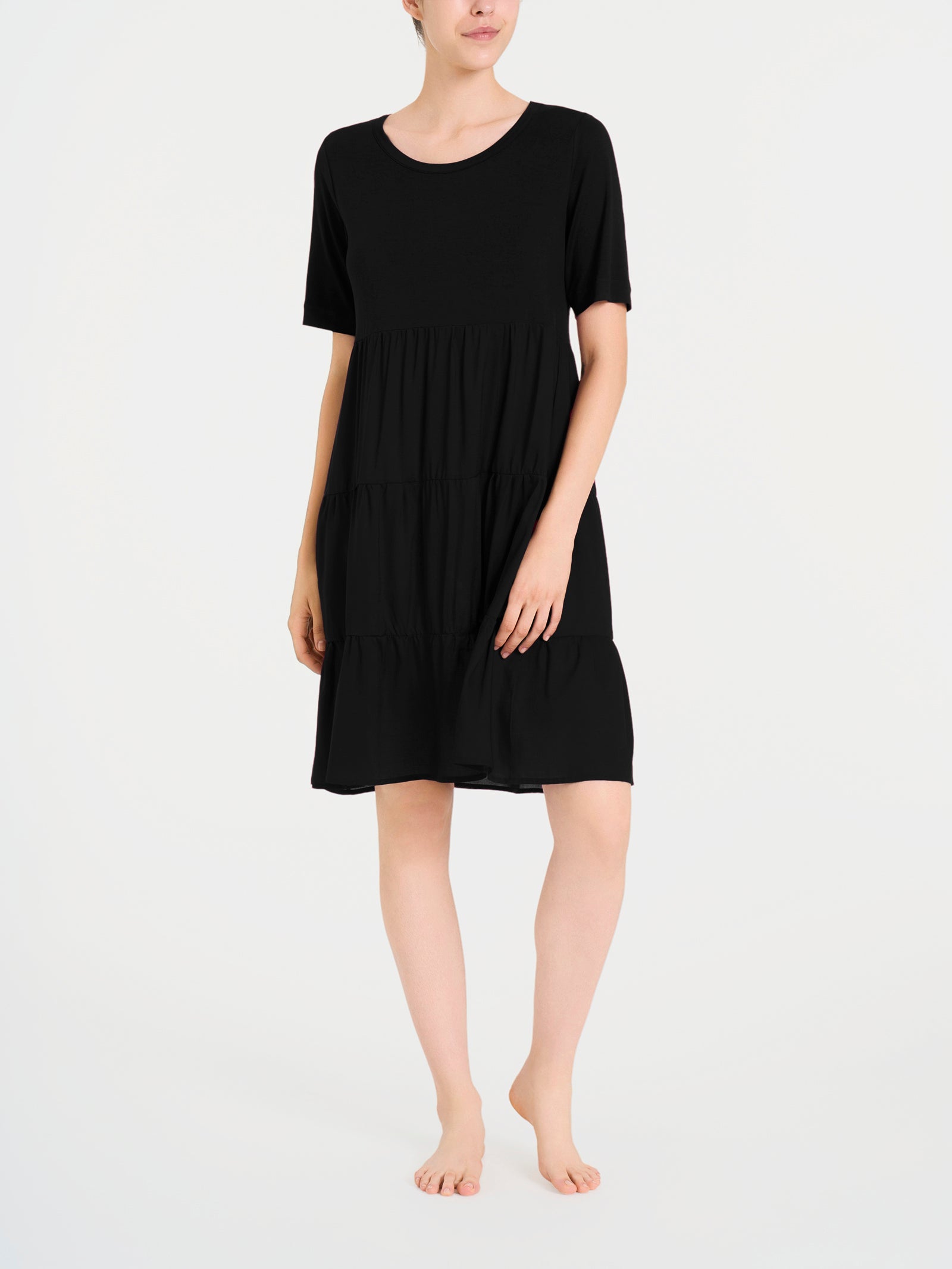 Ragno Viscosa Summer vestito svasato balze nero al ginocchio