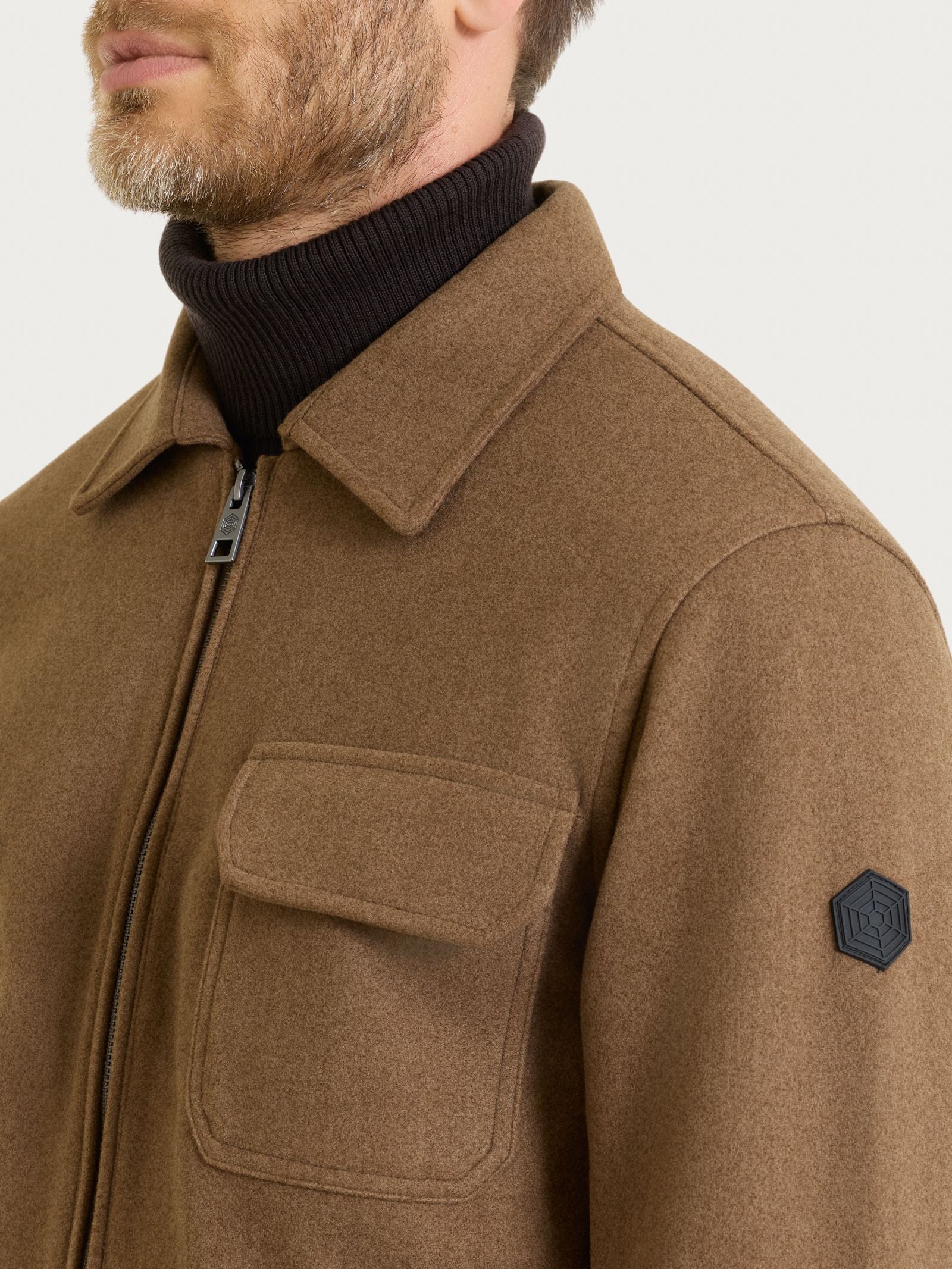 Ragno Vegan Wool Giacca collo camicia Castoro Mel. uomo