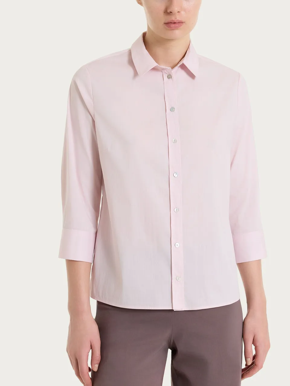 Ragno Puro Cotone camicia manica 3/4 lilla popeline