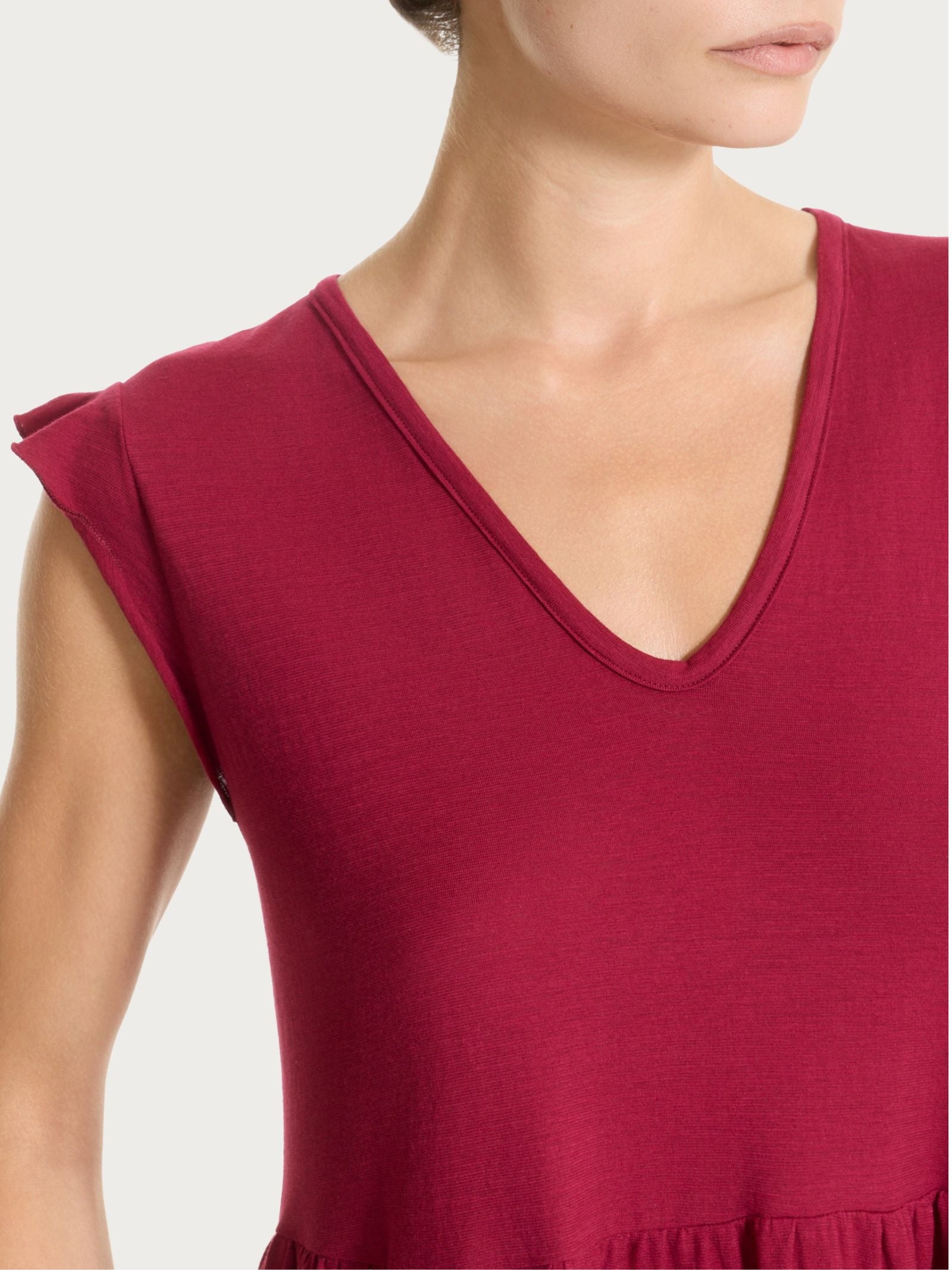 Ragno Jersey Cotone Abito Lungo Beet Red con Balze