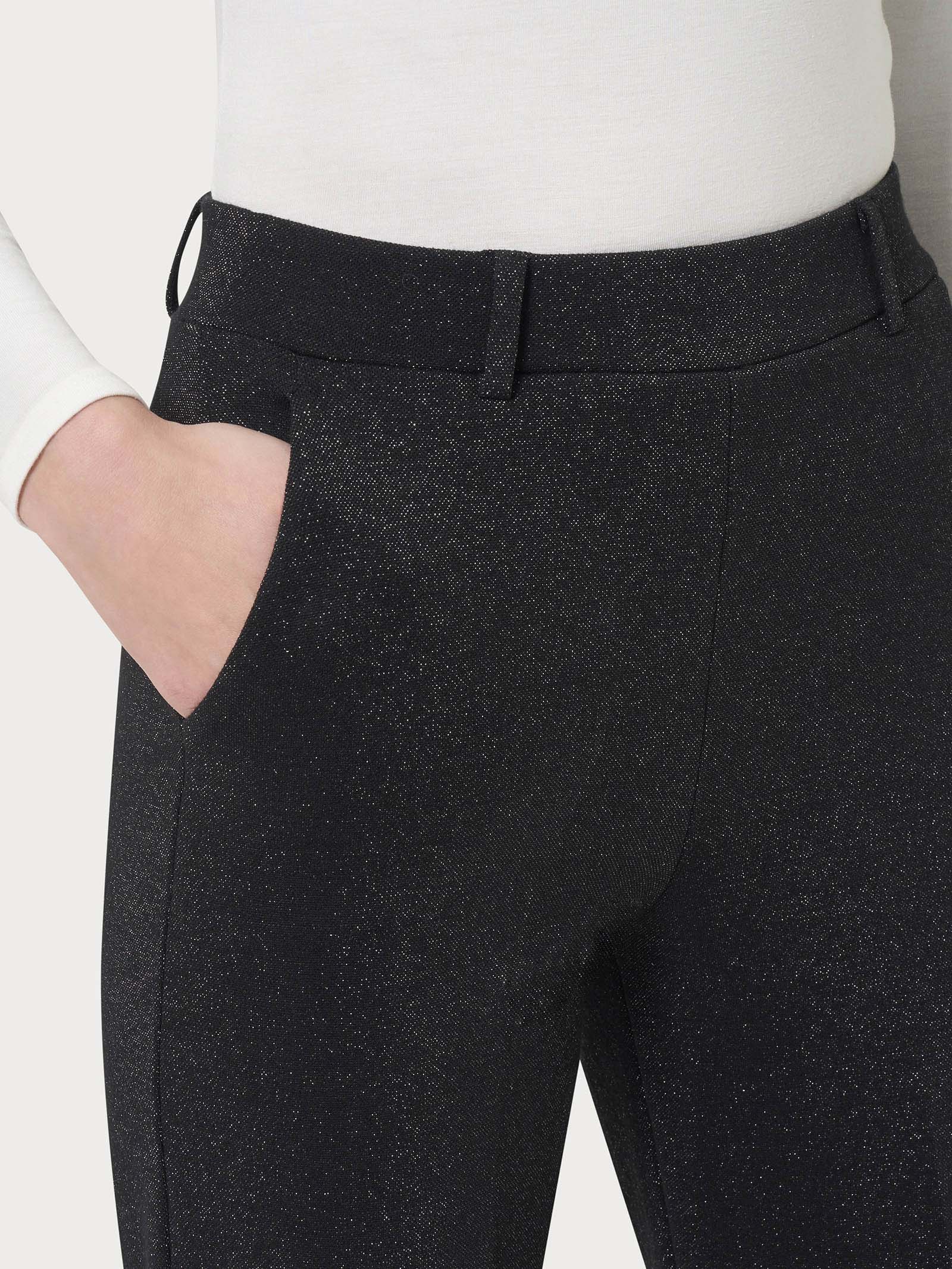 Ragno Compact Wide Leg pantalone ampio nero jacquard tasche