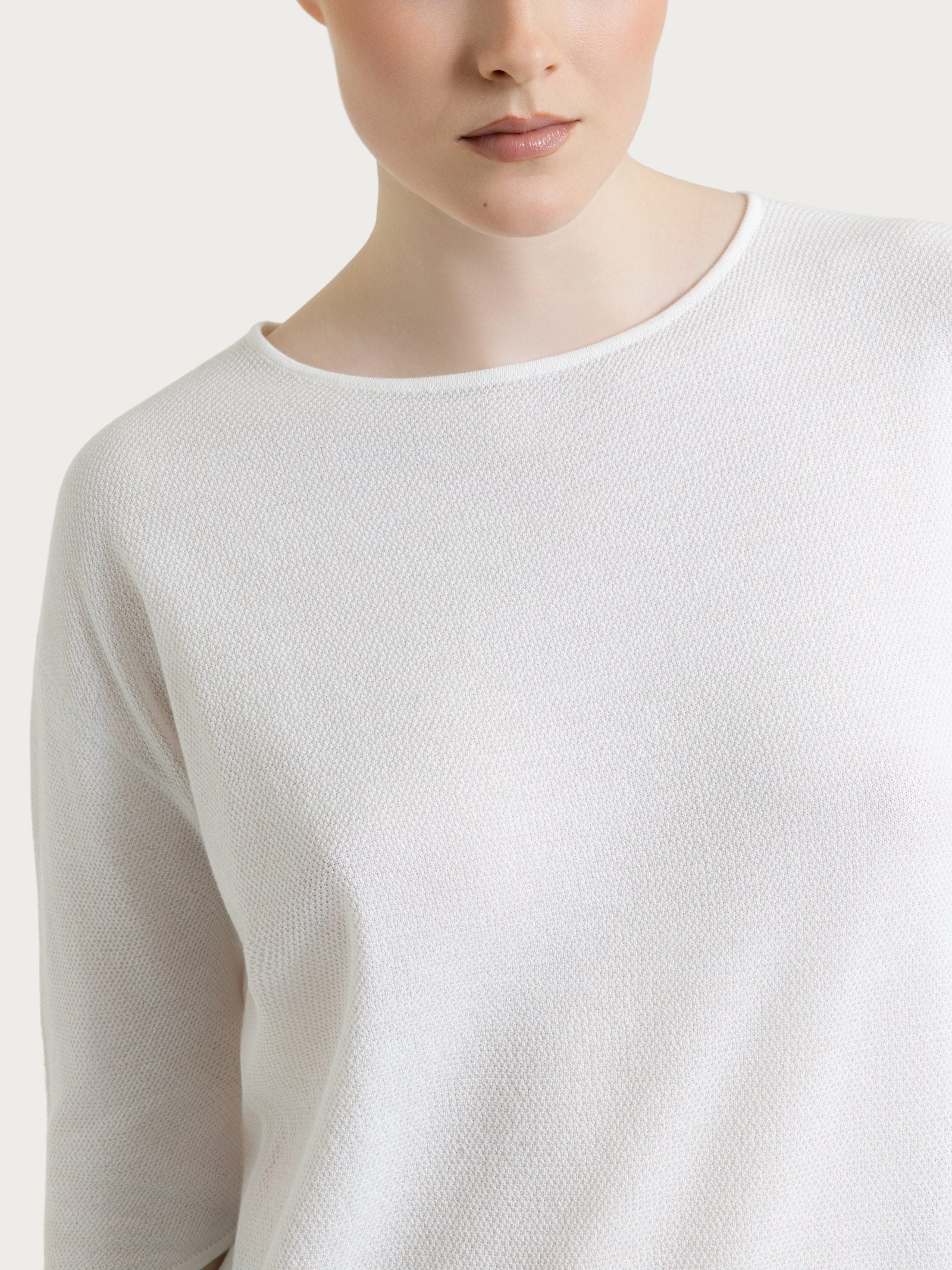 Ragno Maglia Girocollo Piquet Manica 3/4 Puro Cotone Bianco