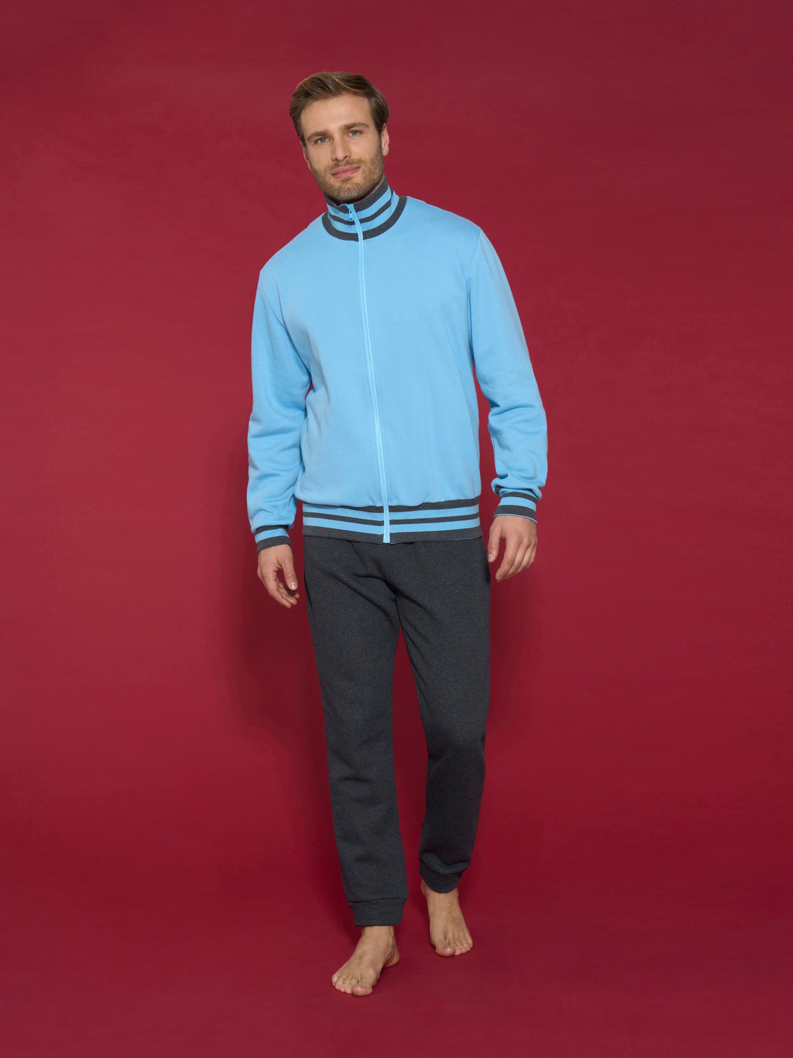 Ragno Sport Tuta Felpata Collo Alto Pigiama Uomo Dusk Blue Caldo