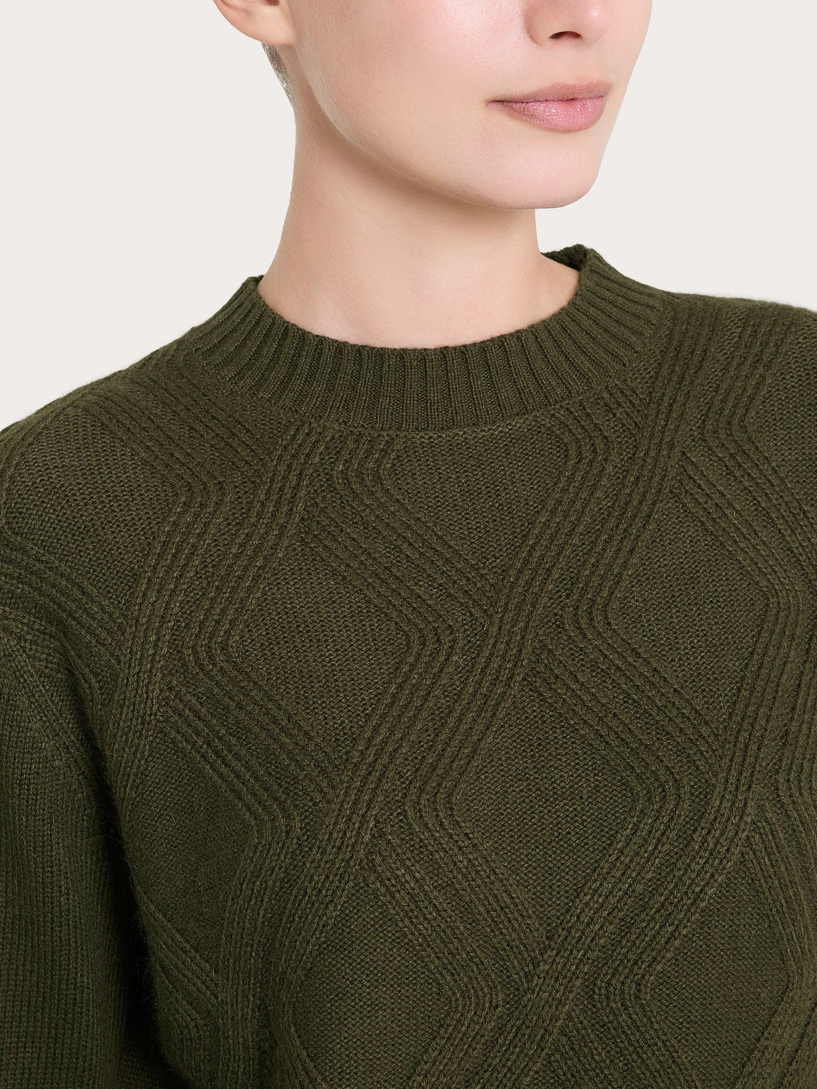 Ragno Natural Soft Maglia Girocollo Trecce Dark Olive