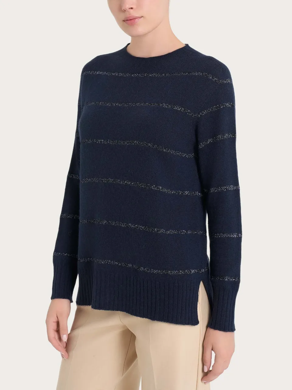 Ragno Maglia Girocollo Righe Angora Bleu blu donna