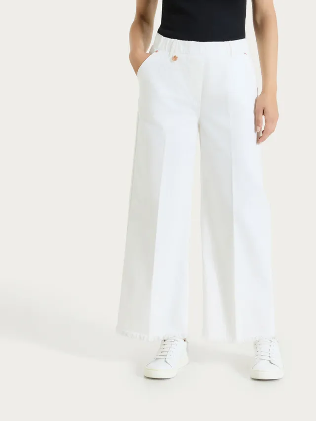Ragno Super Denim jeans cropped sfrangiati gamba larga bianco