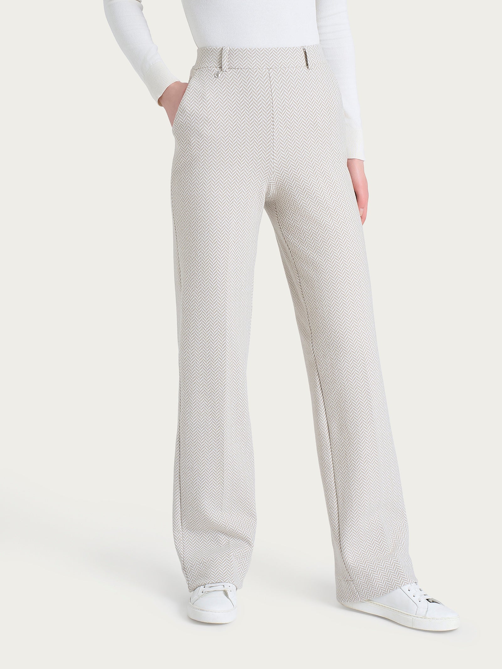 Ragno Compact Pantalone Ampio Wide Leg Eco Jacquard Avorio