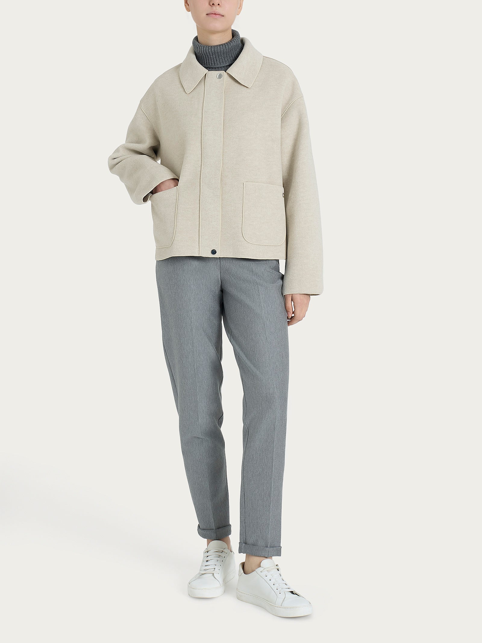 Ragno Vegan Wool Giacca Collo Camicia Champignon Melange calda